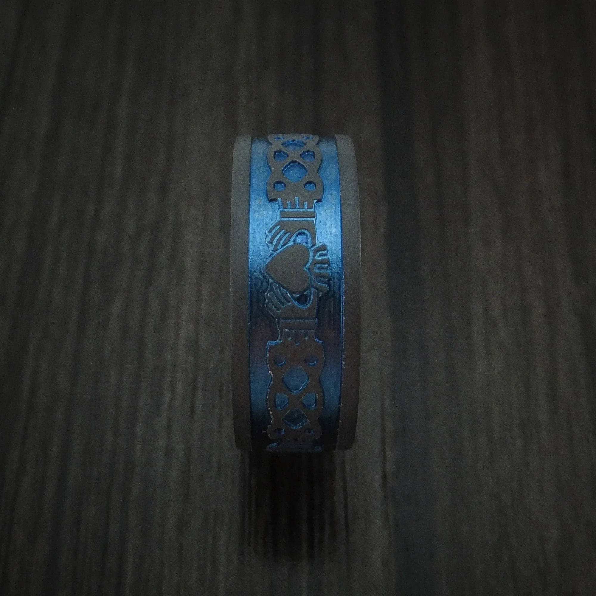 Black Titanium or Black Zirconium Custom Men's Ring with Anodizing and a Celtic Irish Claddagh Design - Image 3