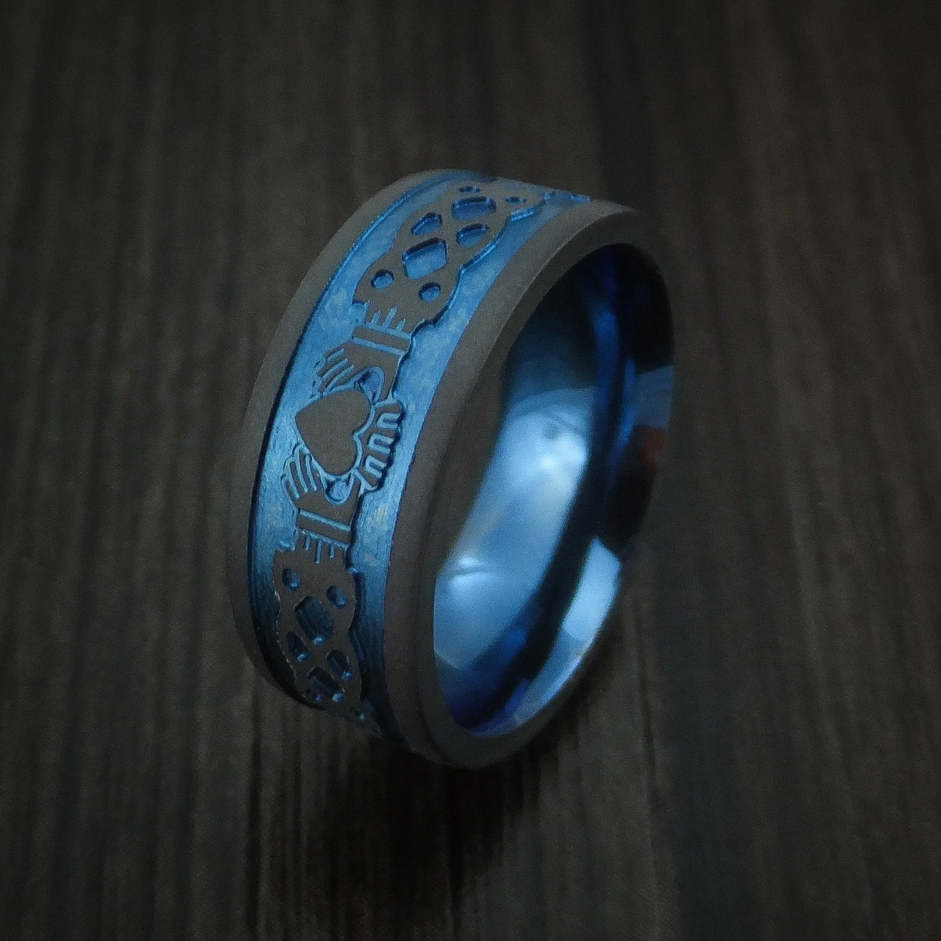 Black Titanium or Black Zirconium Custom Men's Ring with Anodizing and a Celtic Irish Claddagh Design - Image 4