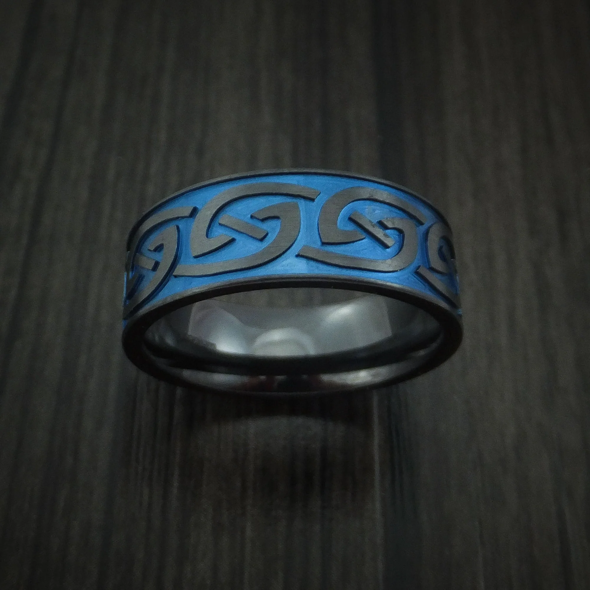Black Titanium Anodized Celtic Irish Knot Men's Band Carved - Image 2
