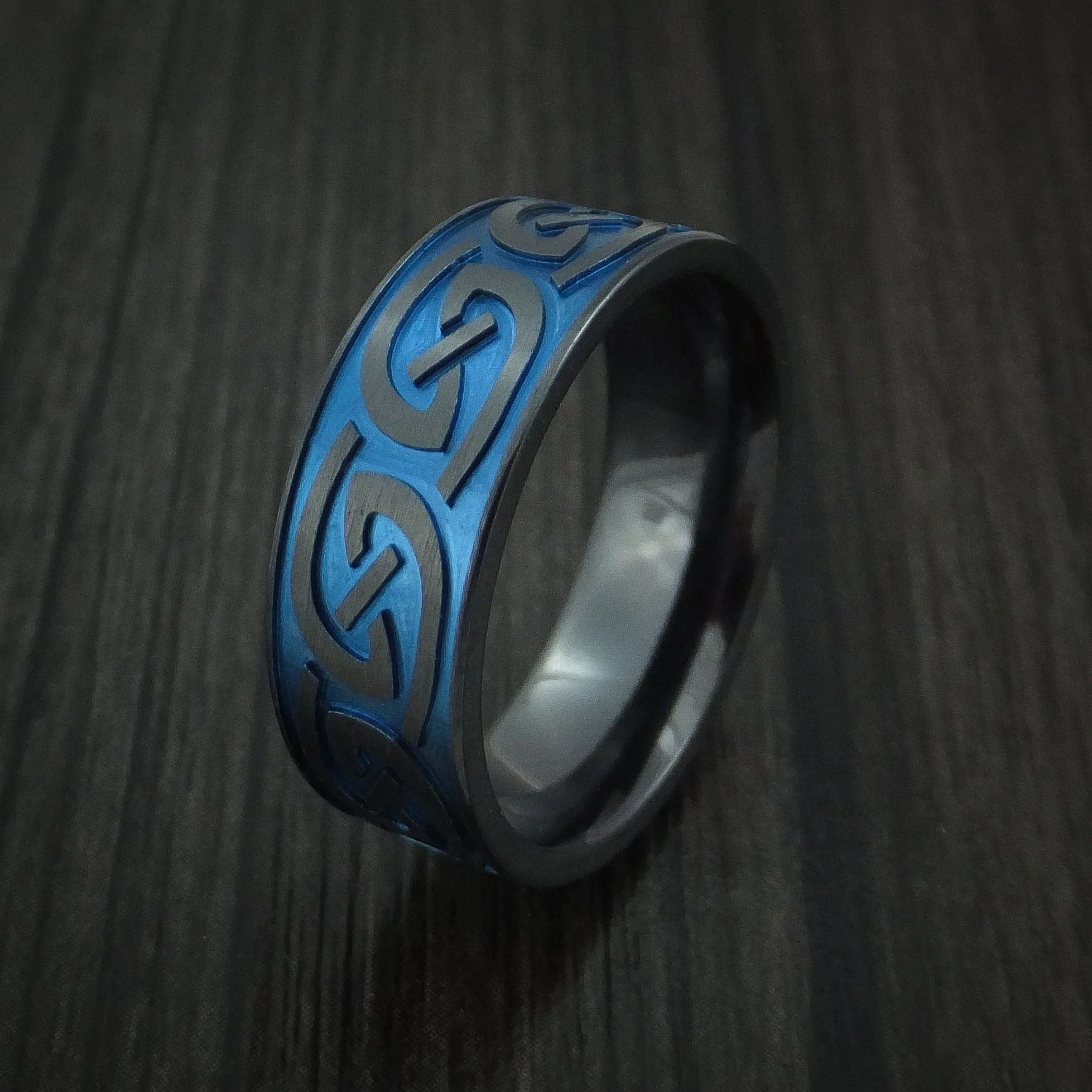 Black Titanium Anodized Celtic Irish Knot Men's Band Carved - Image 4
