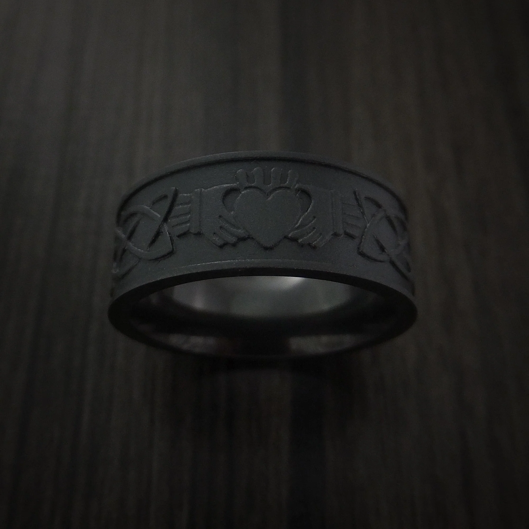 Black Titanium or Black Zirconium Custom Men's Ring with Celtic Irish Claddagh Design - Image 2