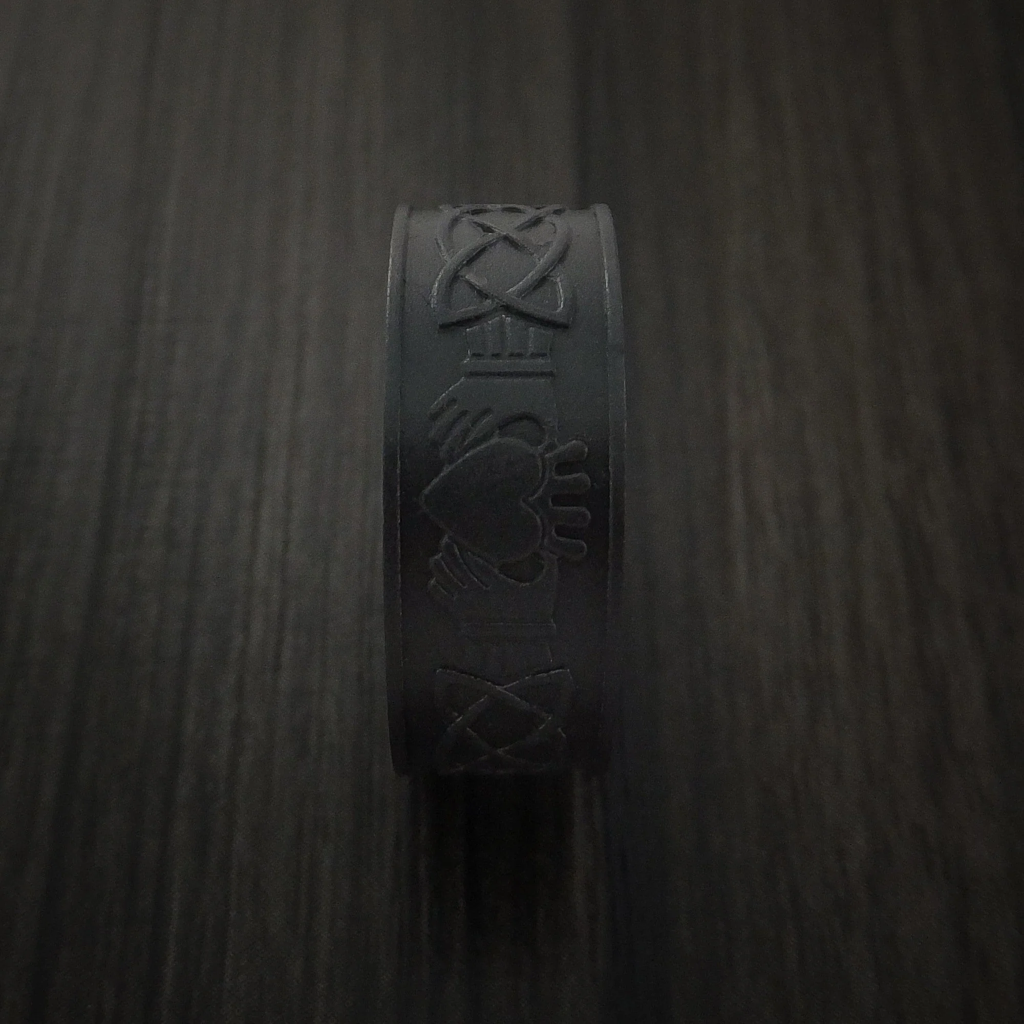 Black Titanium or Black Zirconium Custom Men's Ring with Celtic Irish Claddagh Design - Image 5