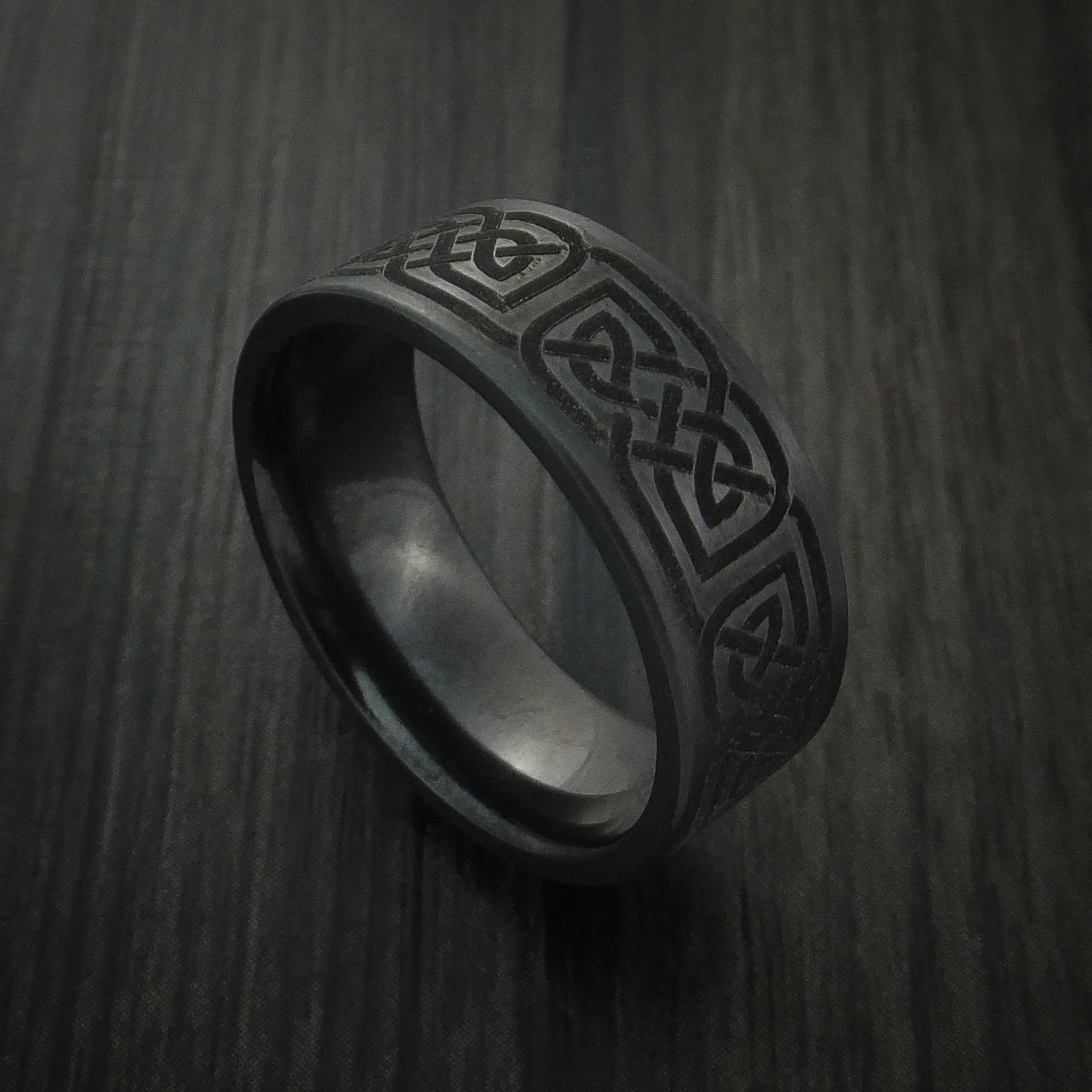 Black Titanium or Black Zirconium Custom Men's Ring with Celtic Irish Knot