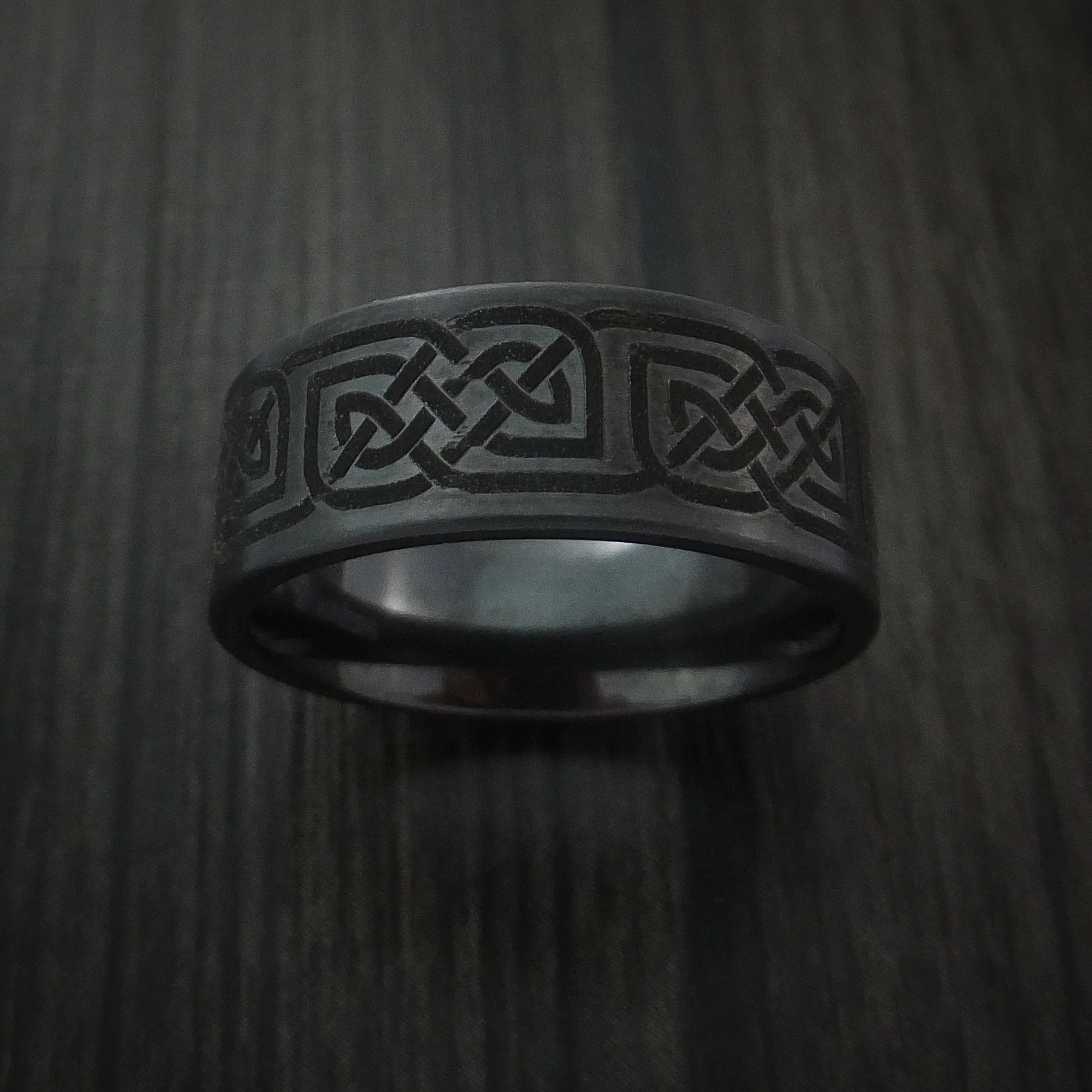 Black Titanium or Black Zirconium Custom Men's Ring with Celtic Irish Knot - Image 2