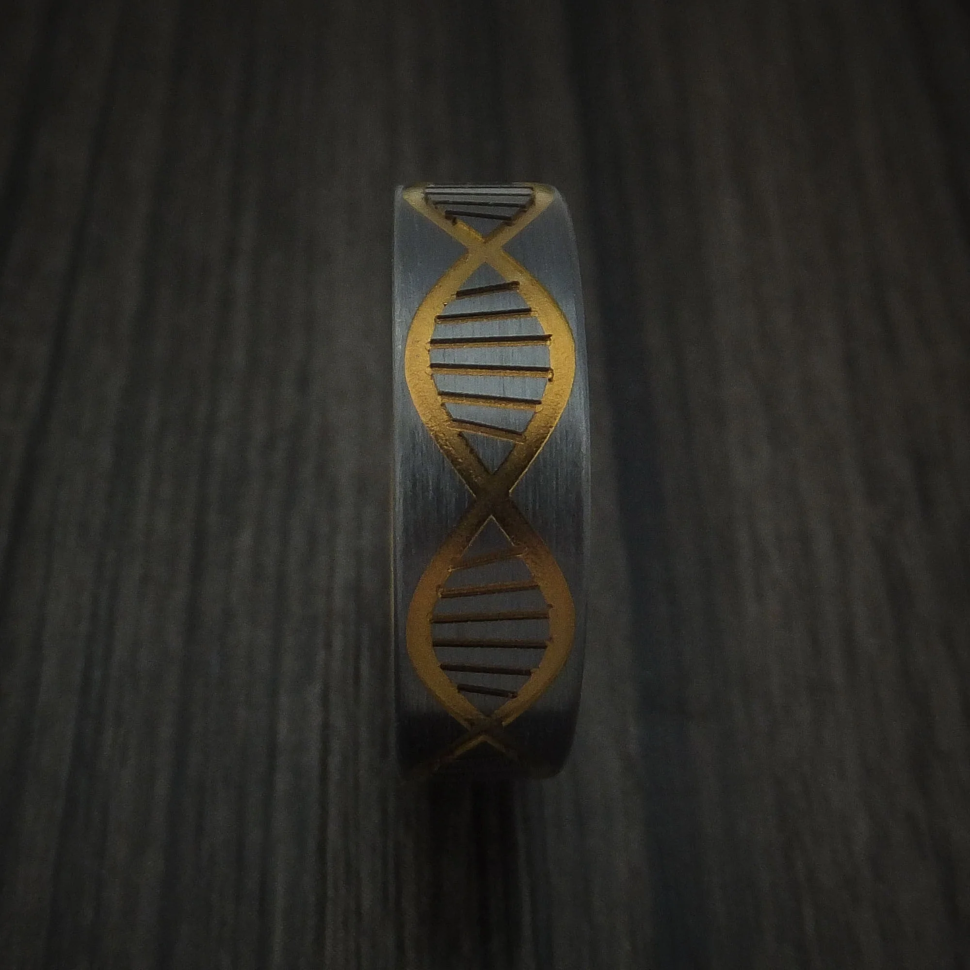 Black Titanium or Black Zirconium Custom Men's Ring with DNA Strand Design and Anodizing - Image 3