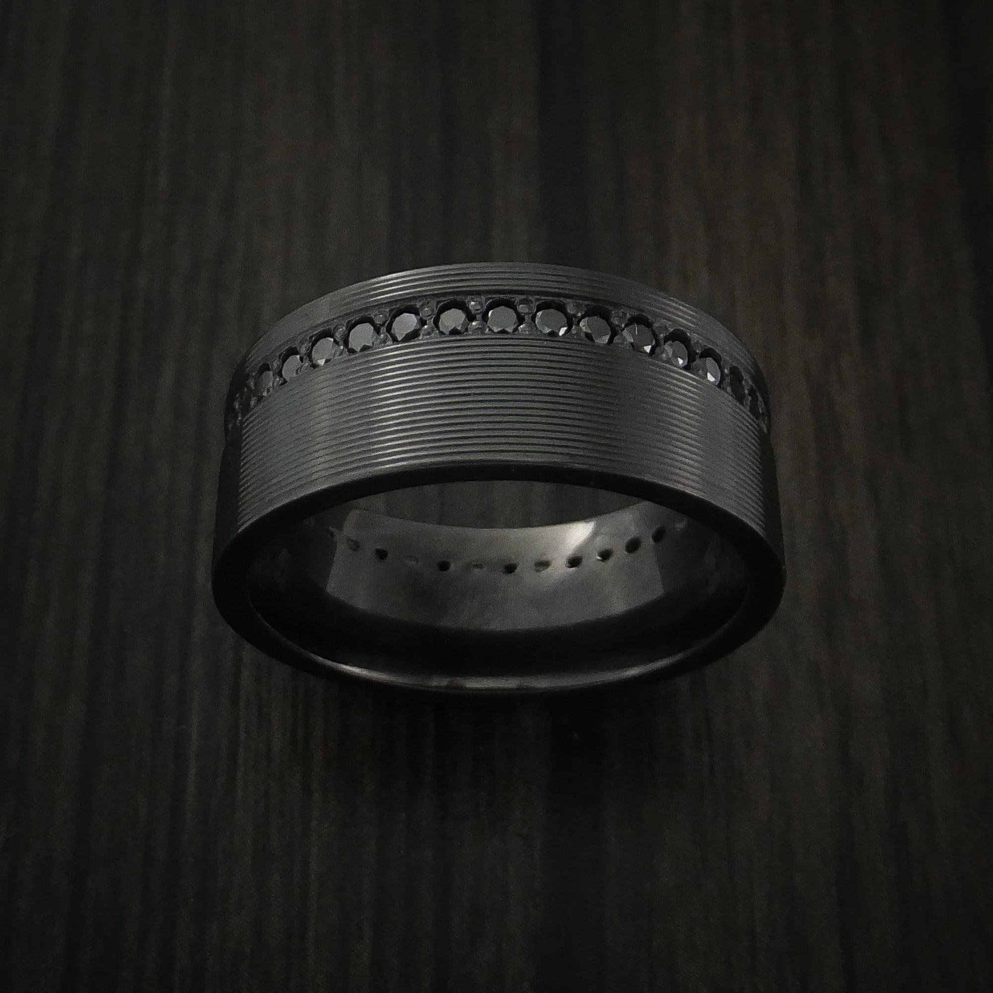 Black Titanium or Black Zirconium Custom Men's Ring with Eternity Black Diamonds - Image 2