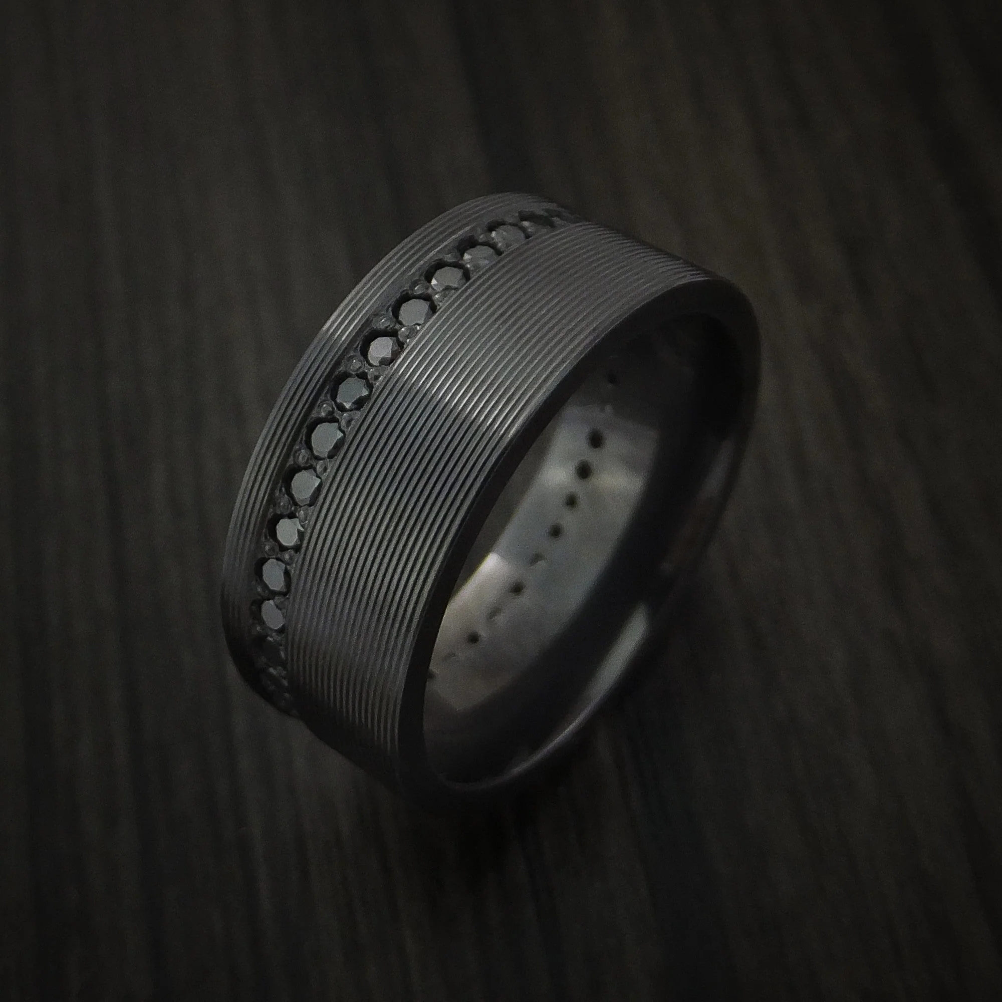 Black Titanium or Black Zirconium Custom Men's Ring with Eternity Black Diamonds - Image 3