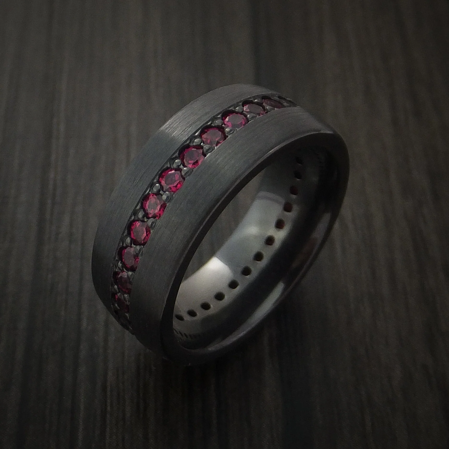 Black Titanium or Black Zirconium Custom Men's Ring Eternity Red Rubies - Image 3