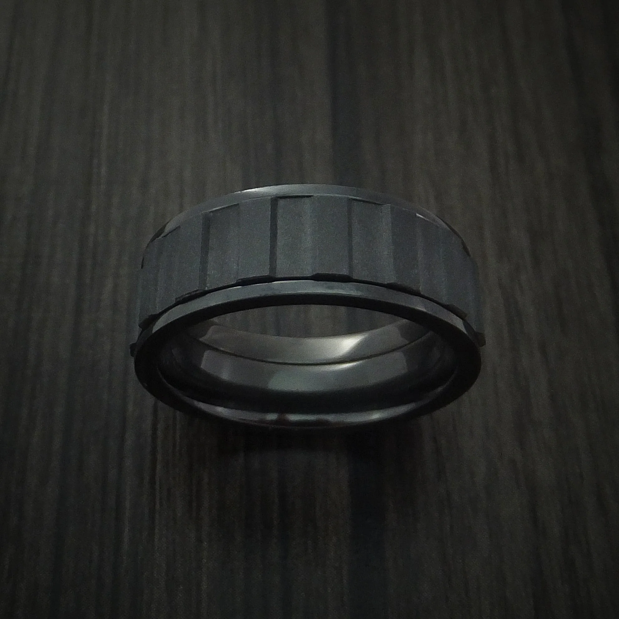 Black Titanium or Black Zirconium Custom Men's Ring with a Gear Shaped Spinner - Image 2