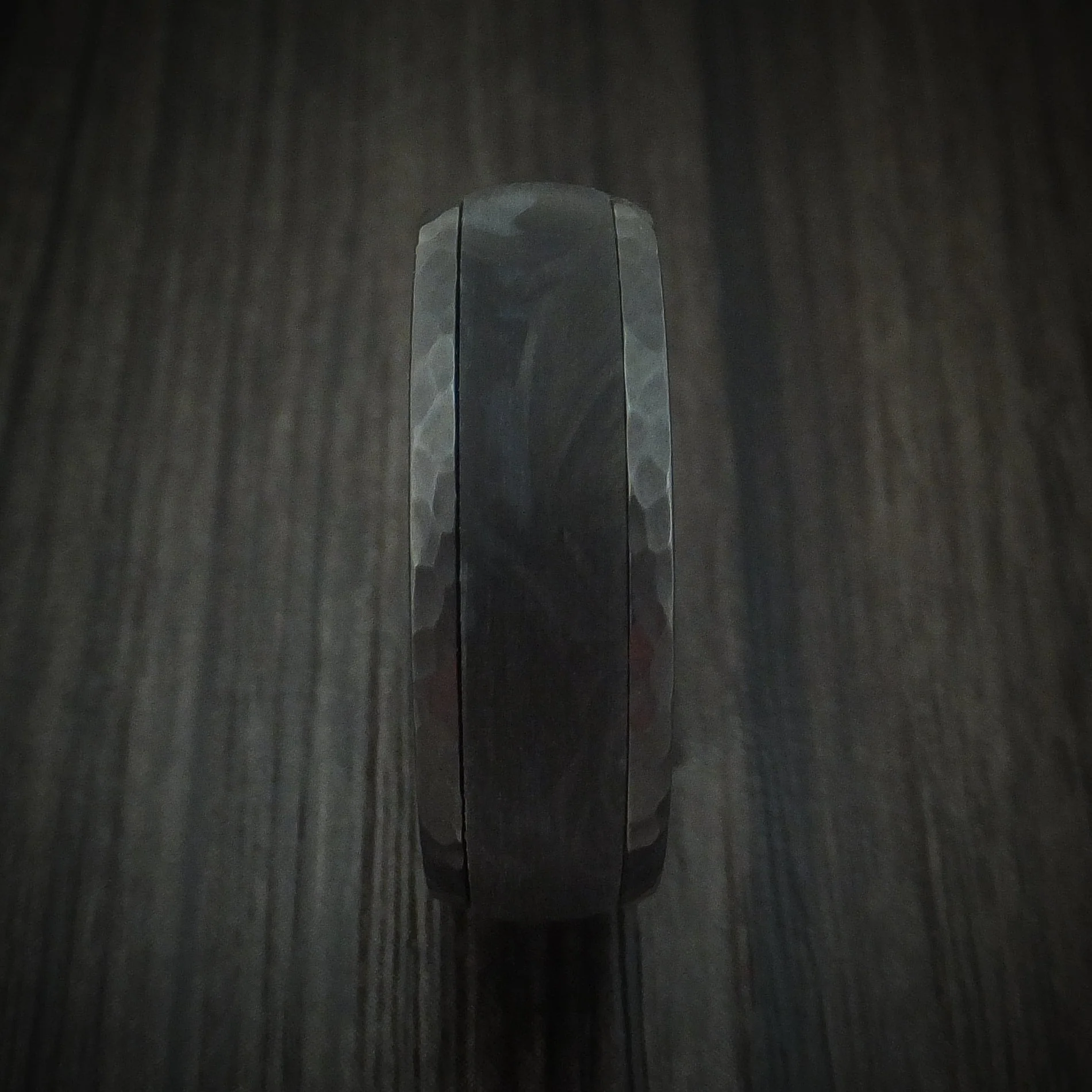 Black Titanium or Black Zirconium Custom Men's Ring with Hammered Hammered Finish and Forged Carbon Fiber Inlay - Image 3