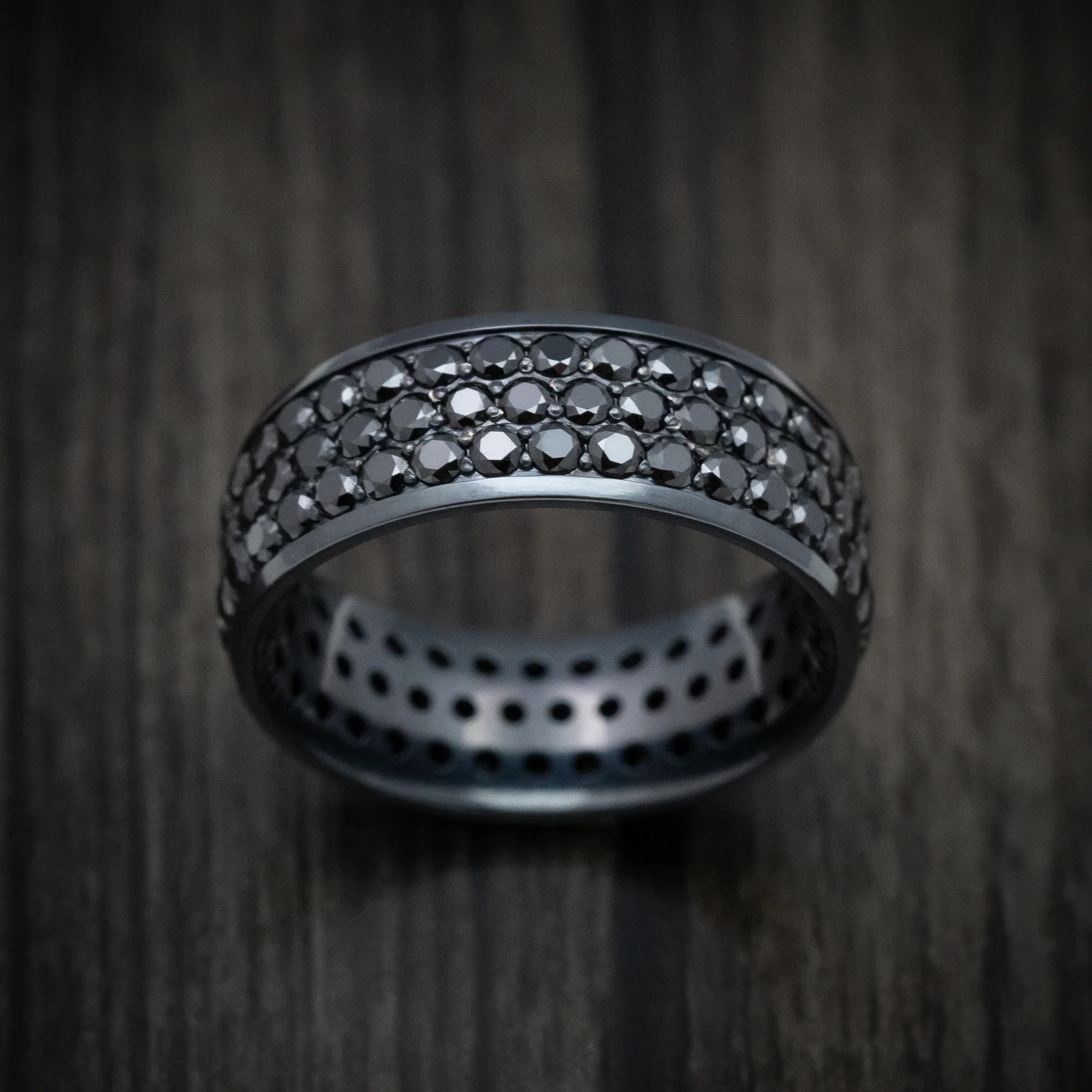 Black Titanium Men's Ring with Eternity Black Diamonds Custom Made Band - Image 2