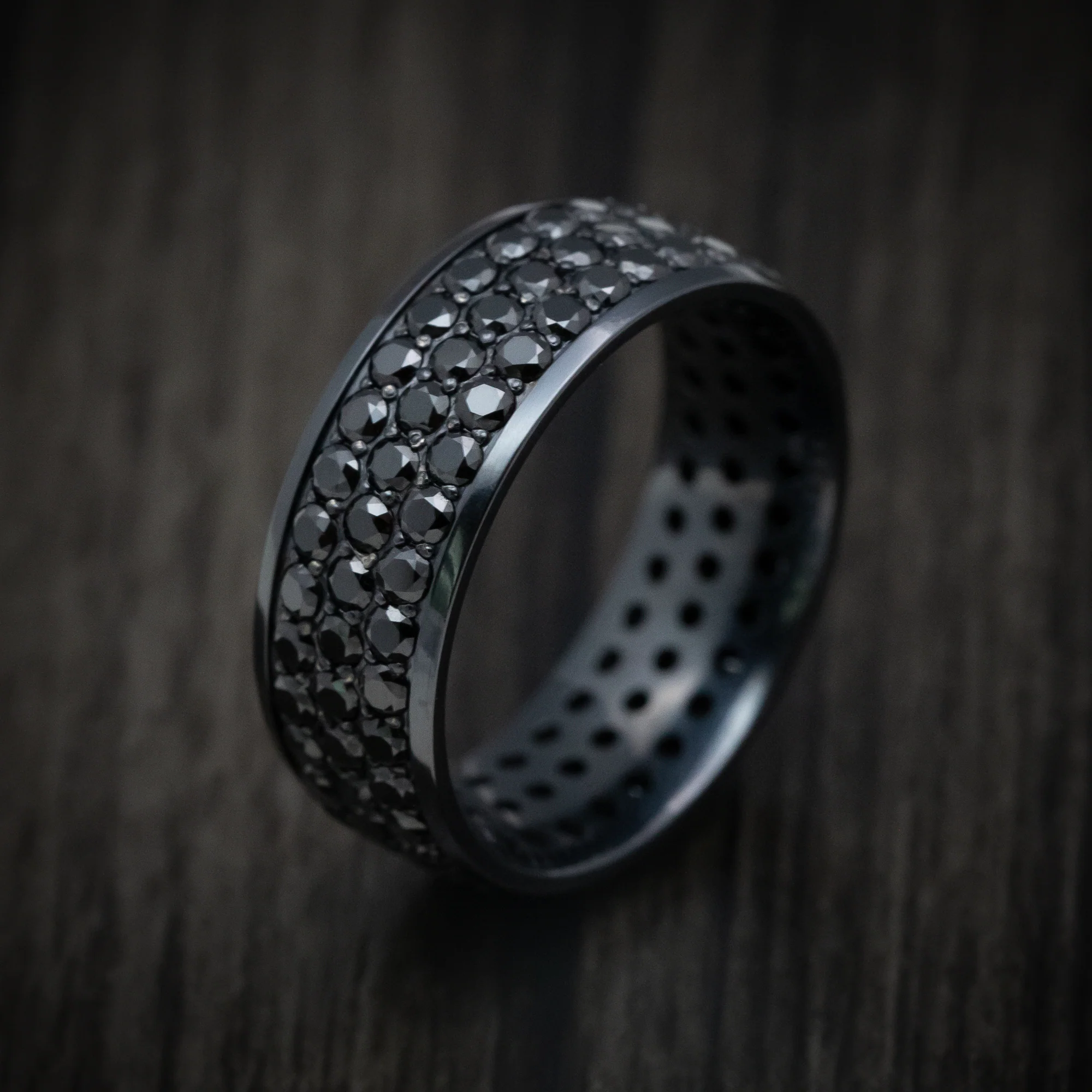 Black Titanium Men's Ring with Eternity Black Diamonds Custom Made Band - Image 3