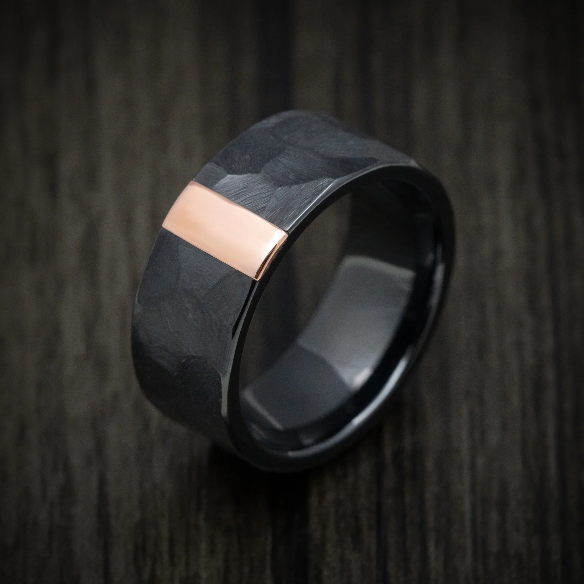 Black Titanium or Black Zirconium Men's Ring with Copper Vertical Inlay - Image 3