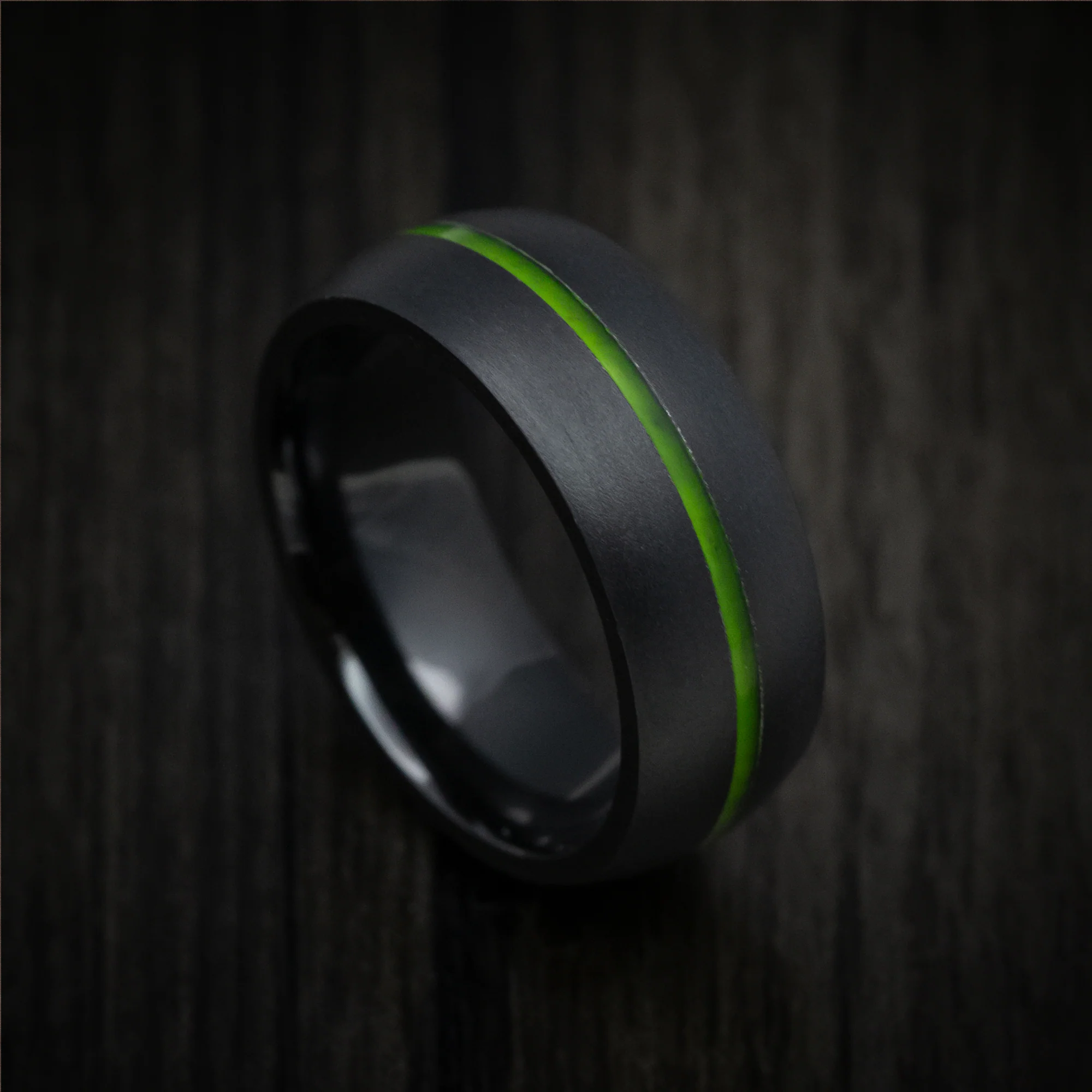 Black Titanium or Black Zirconium Men's Ring with Glow Inlay - Image 2