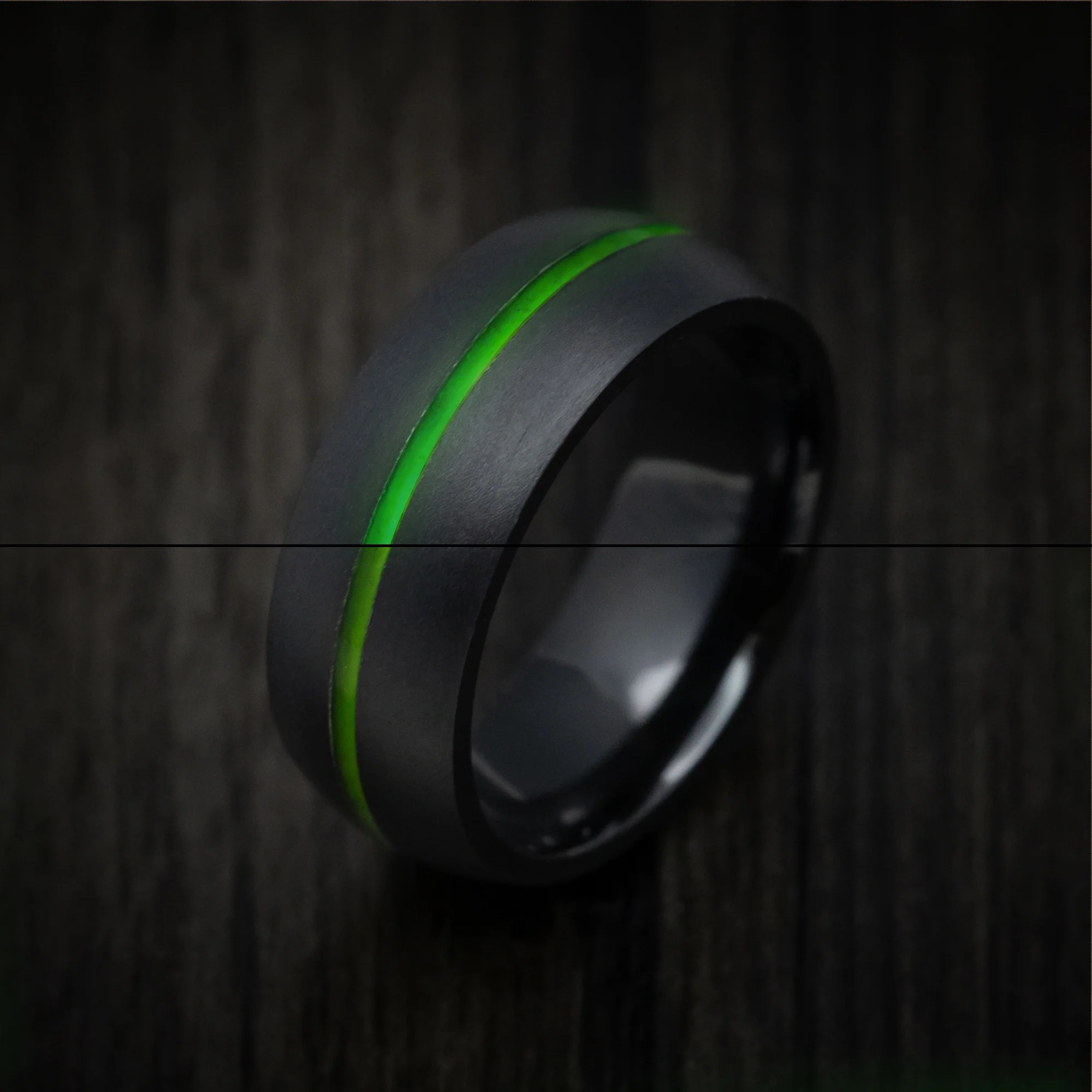 Black Titanium or Black Zirconium Men's Ring with Glow Inlay - Image 4