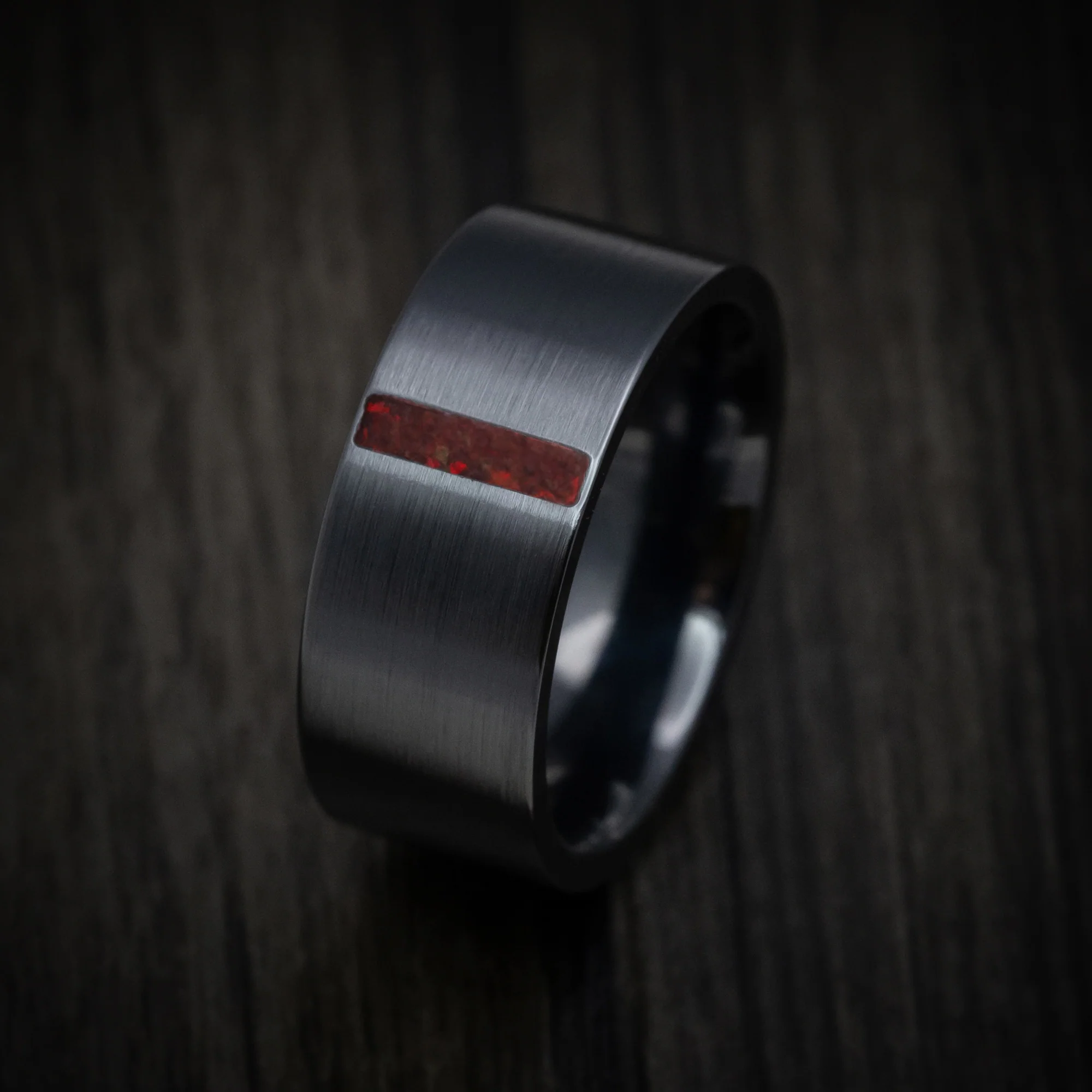 Black Titanium or Black Zirconium Men's Ring with Vertical Opal Inlay - Image 3