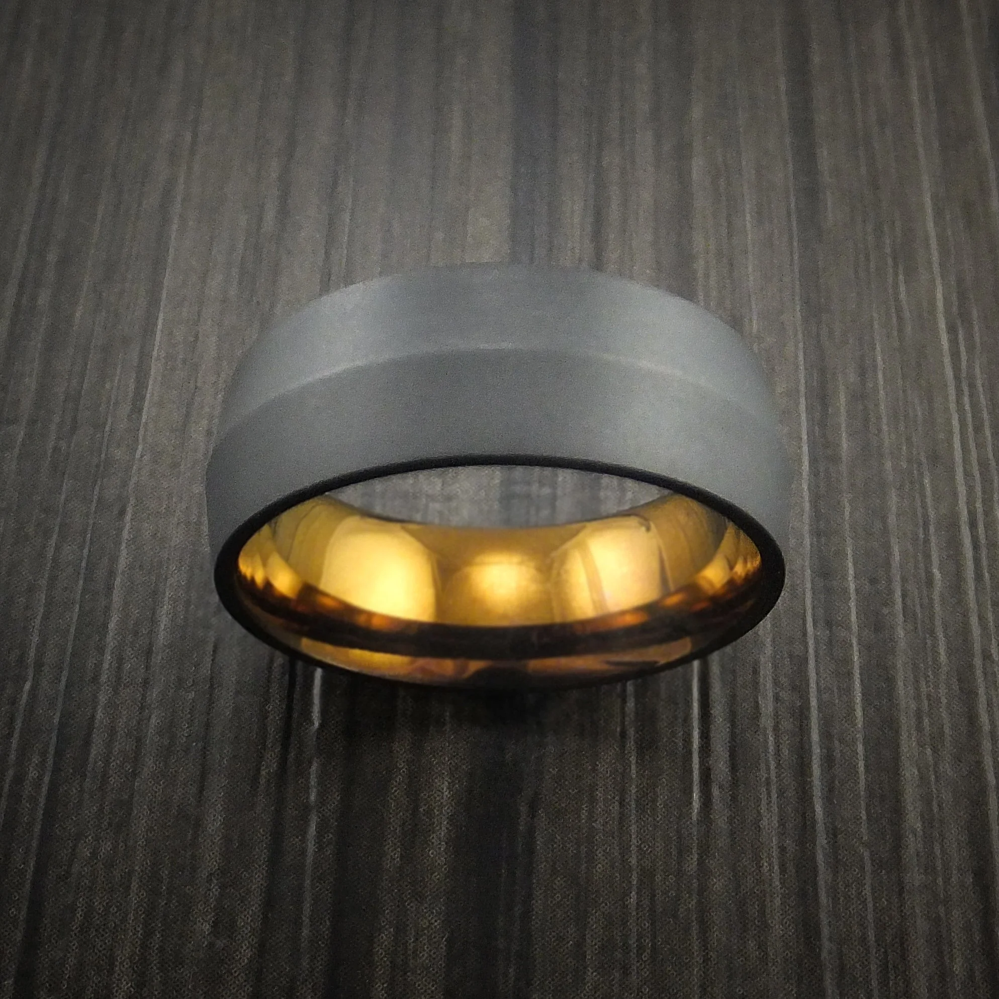 Black Titanium or Black Zirconium Custom Men's Ring with Peaked Shape and Bronze Anodized Center - Image 2