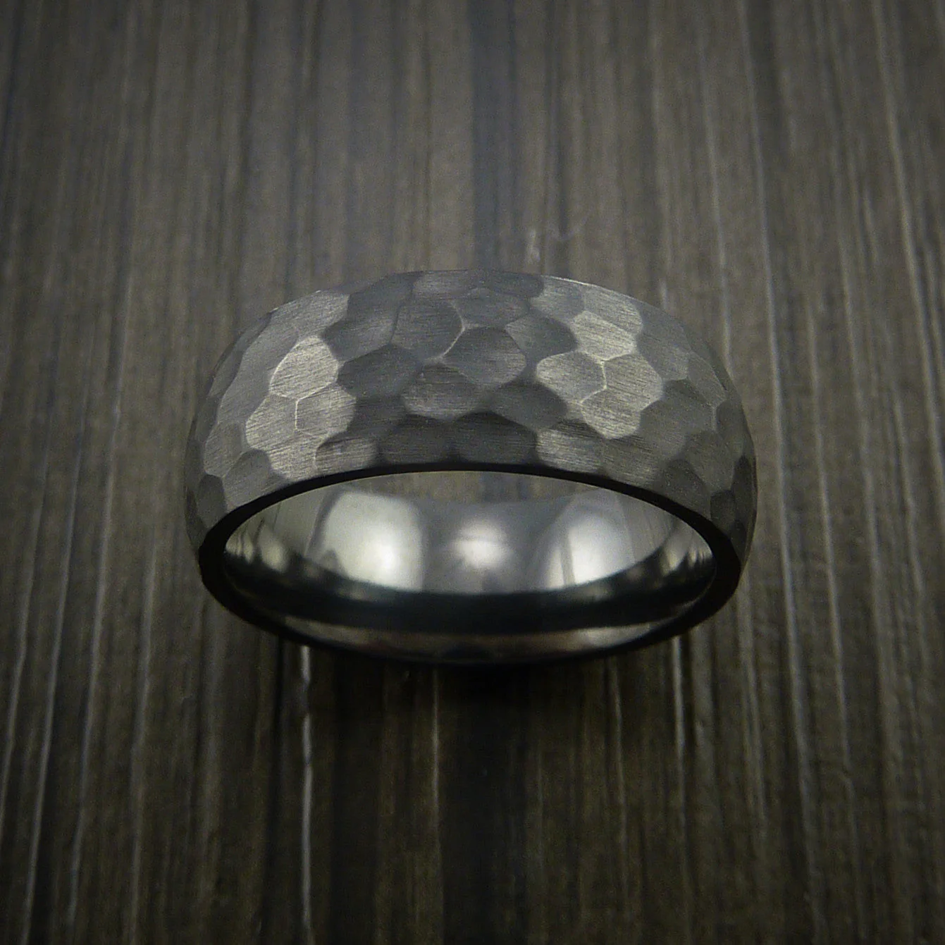 Black Titanium or Black Zirconium Custom Men's Ring with a Hammer Finish - Image 2