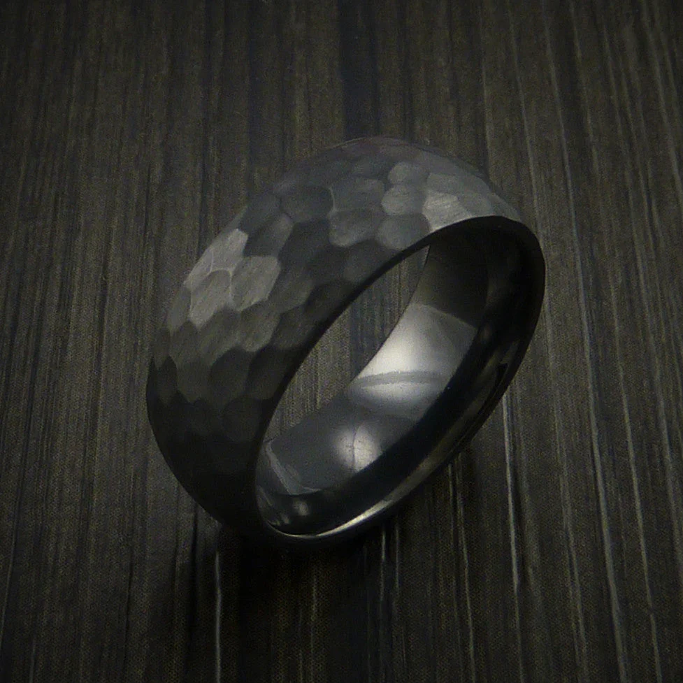 Black Titanium or Black Zirconium Custom Men's Ring with a Hammer Finish - Image 3