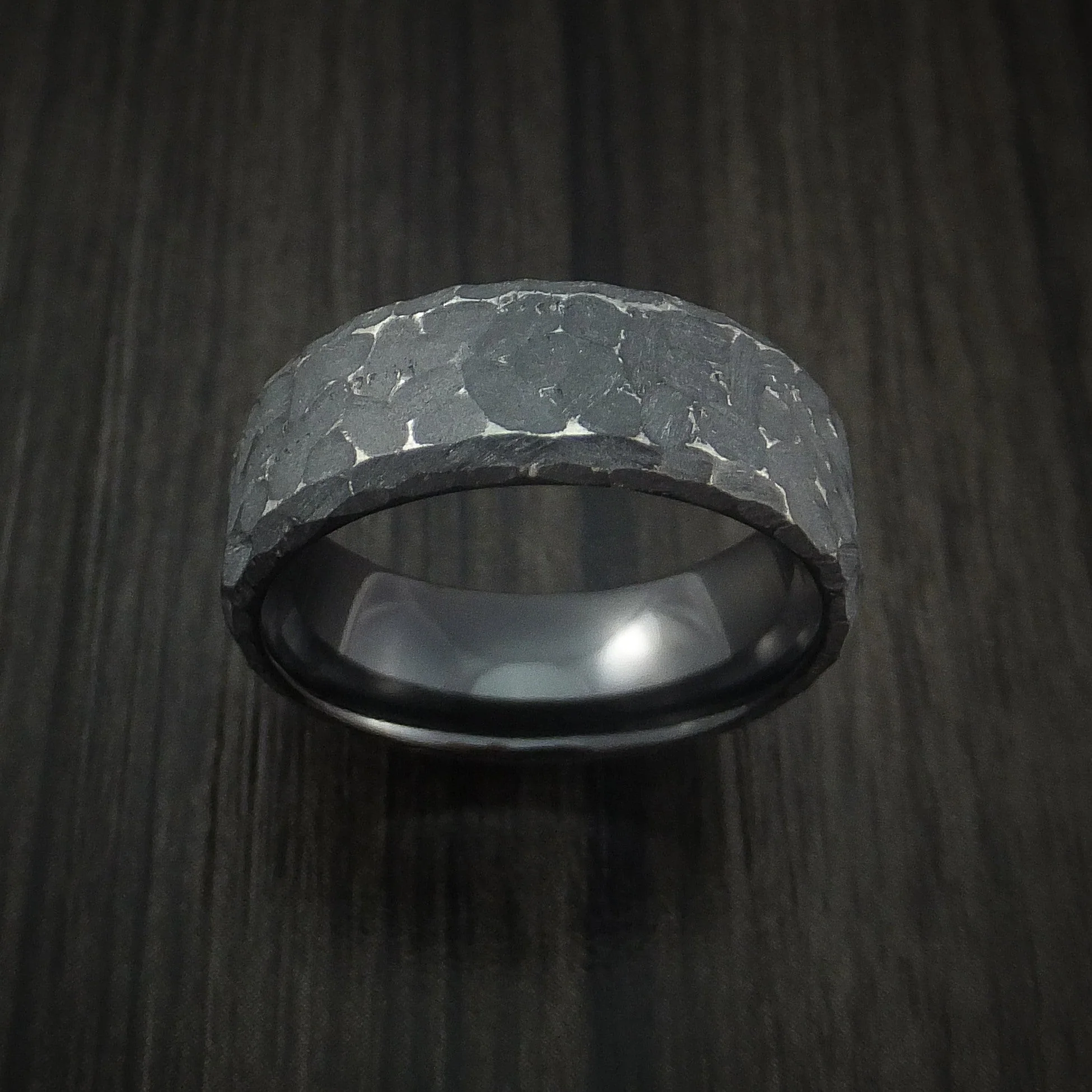 Black Titanium or Black Zirconium Custom Men's Ring with Distressed Hammer Finish - Image 2