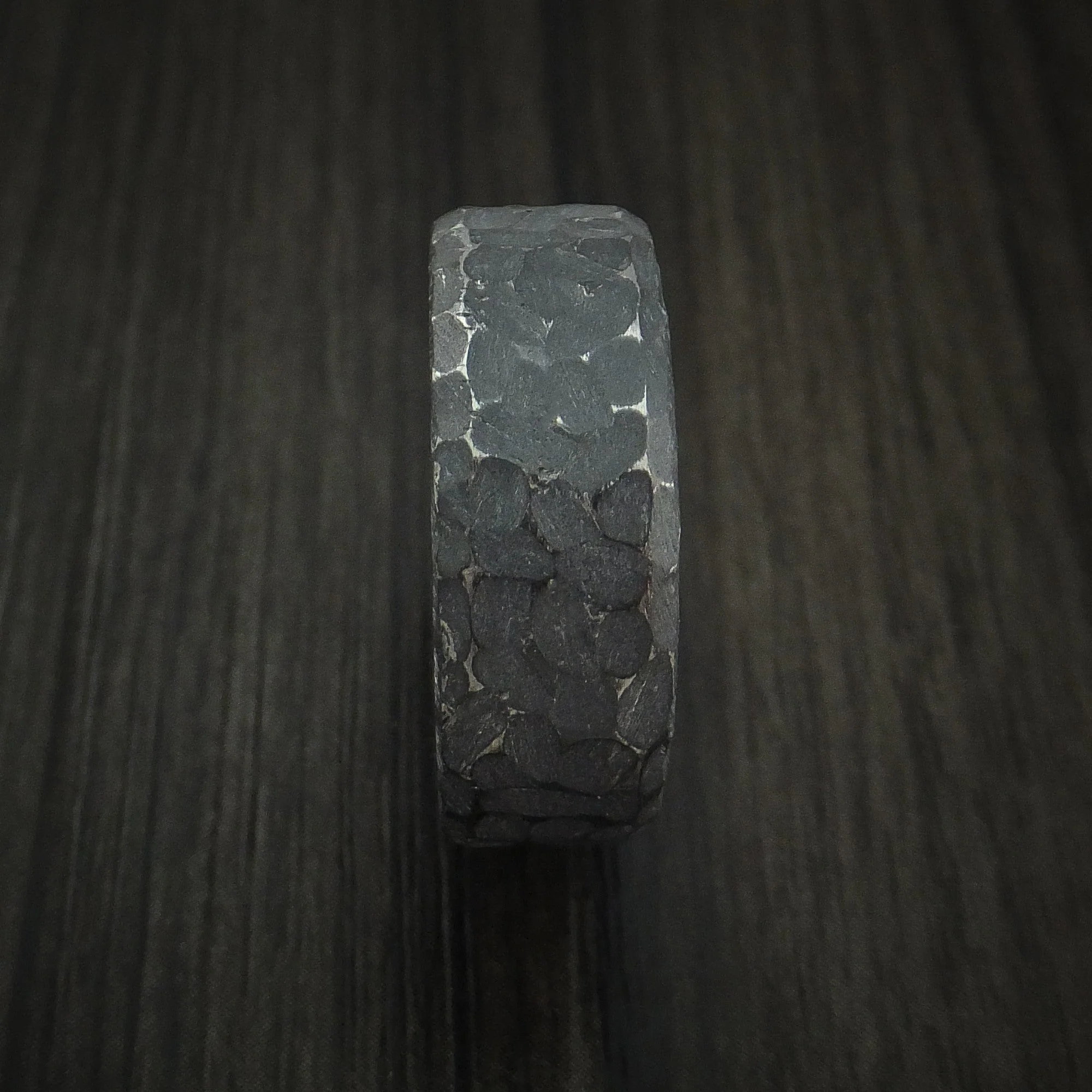 Black Titanium or Black Zirconium Custom Men's Ring with Distressed Hammer Finish - Image 3
