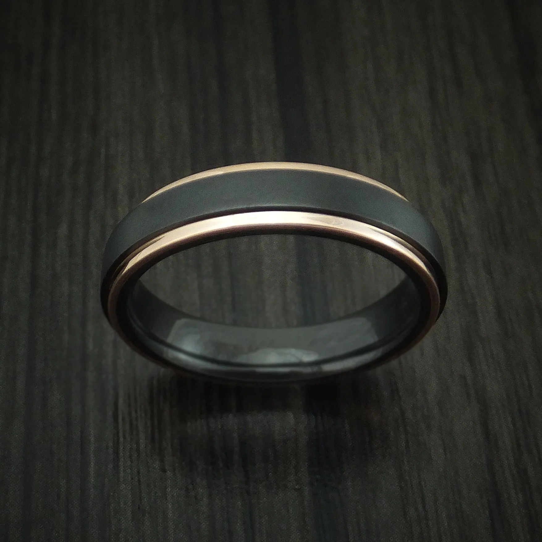 Black Titanium Men's Ring with 14K Rose Gold Edges Custom Made Band - Image 2