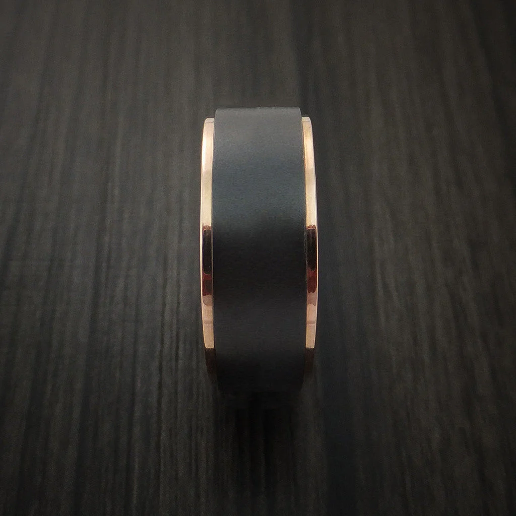 Black Titanium or Black Zirconium Custom Men's Ring with 14K Rose Gold Edges - Image 3