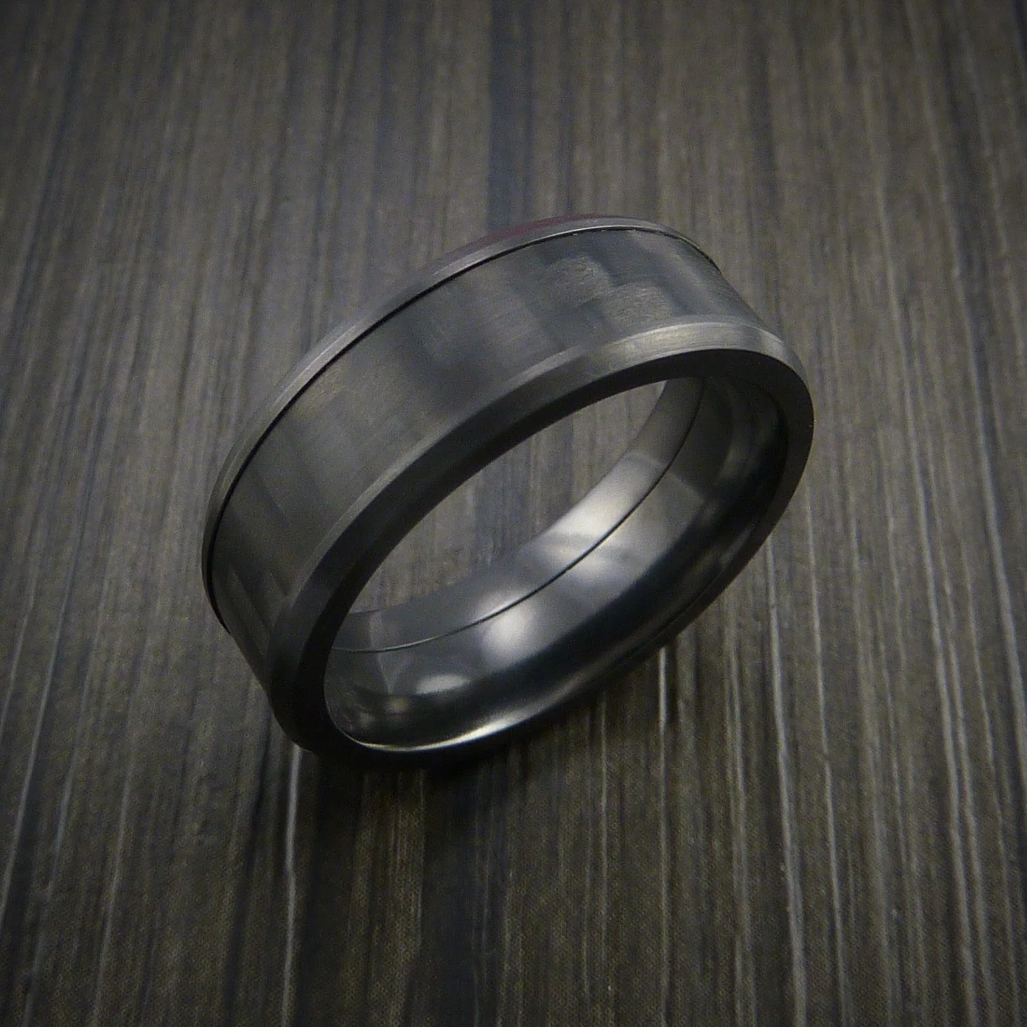 Black Titanium or Black Zirconium Custom Men's Ring with Carbon Fiber Inlay - Image 2