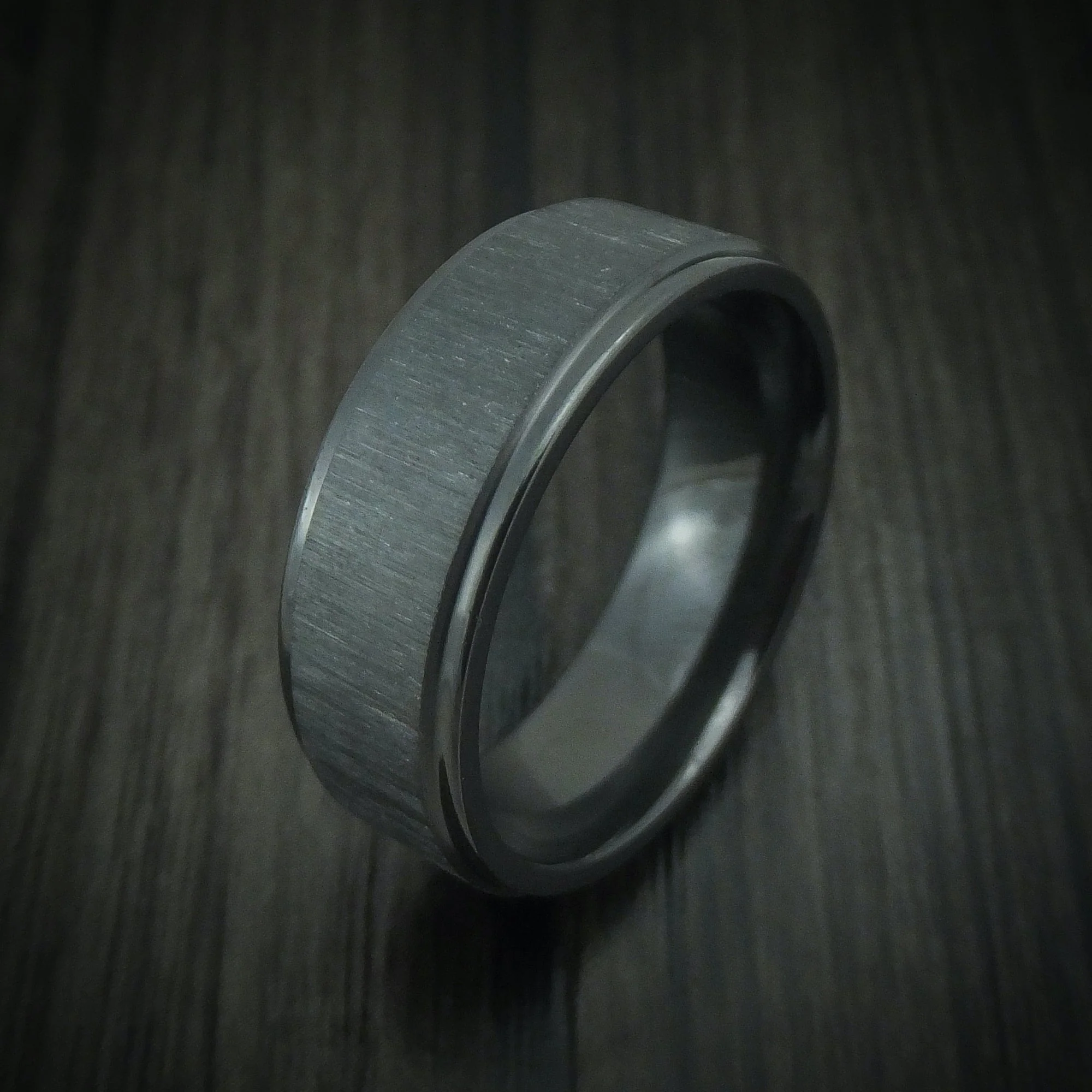 Black Titanium or Black Zirconium Custom Men's Ring with Cross Satin Finish - Image 4