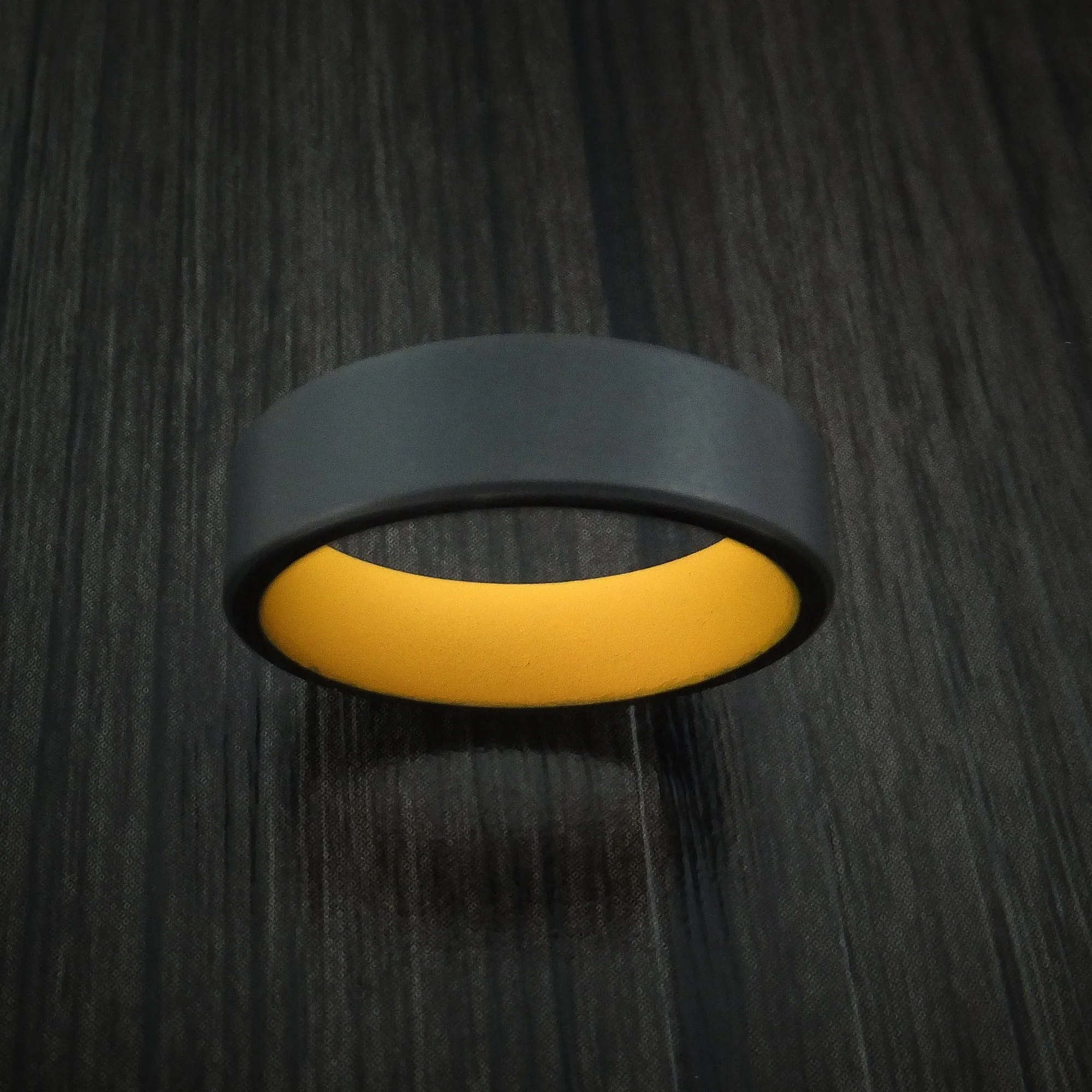 Black Titanium Men's Ring with Dewalt Yellow Cerakote Sleeve Custom Made Band - Image 2