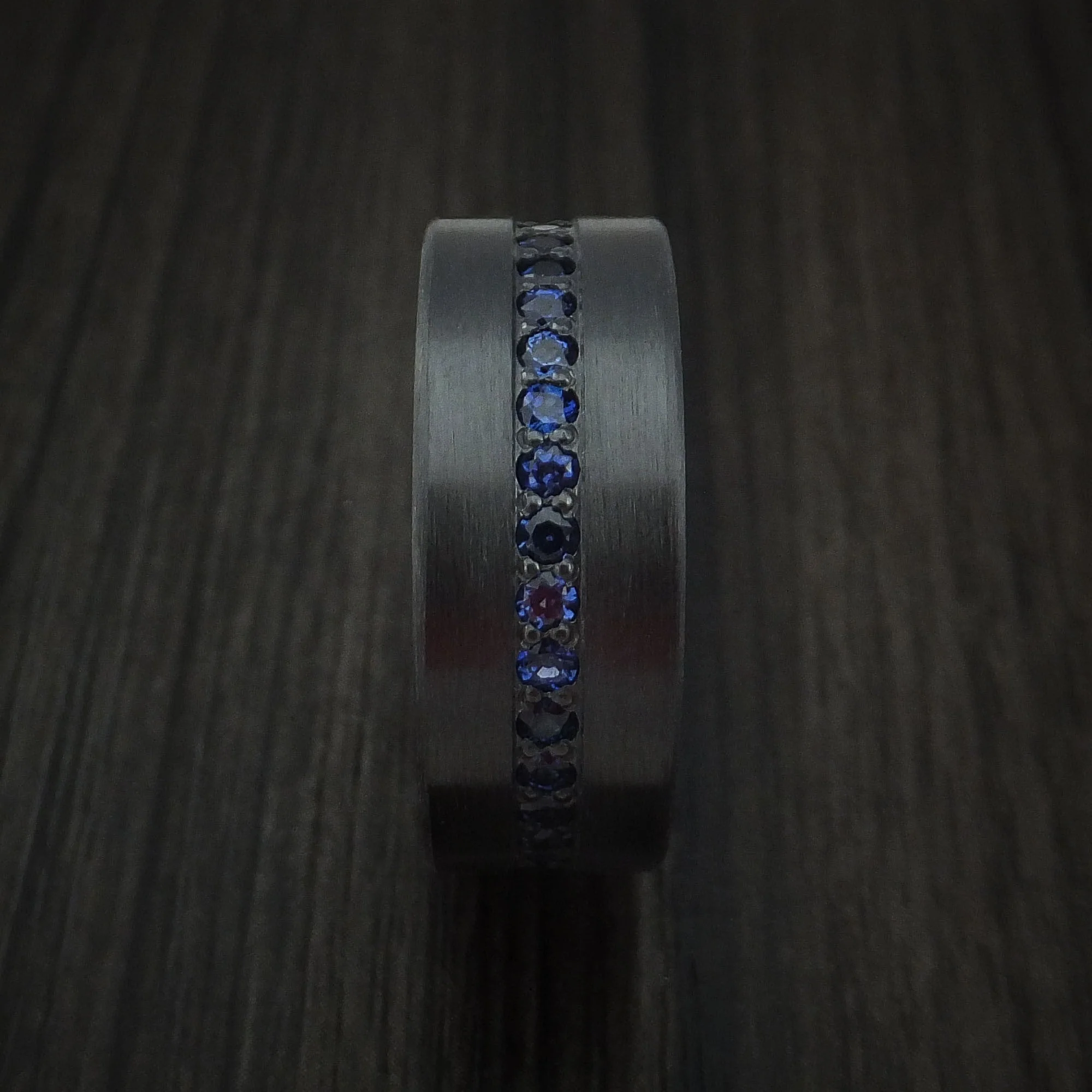 Black Titanium or Black Zirconium Custom Men's Ring with Eternity Channel Set Sapphires - Image 3