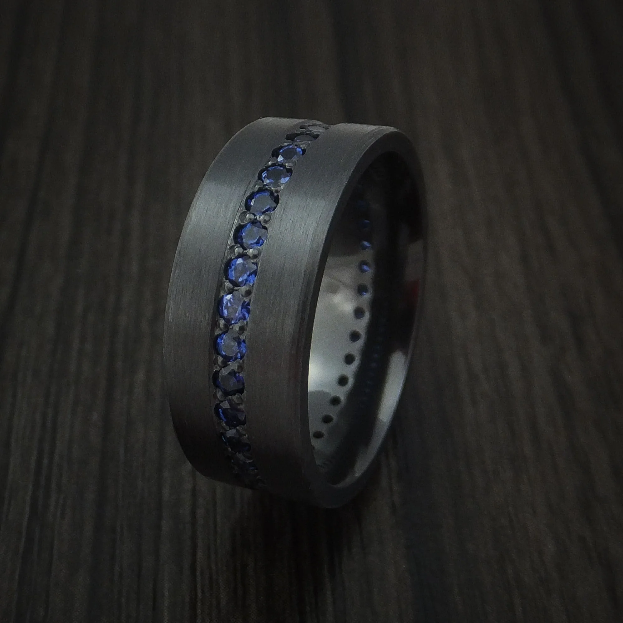 Black Titanium or Black Zirconium Custom Men's Ring with Eternity Channel Set Sapphires - Image 4