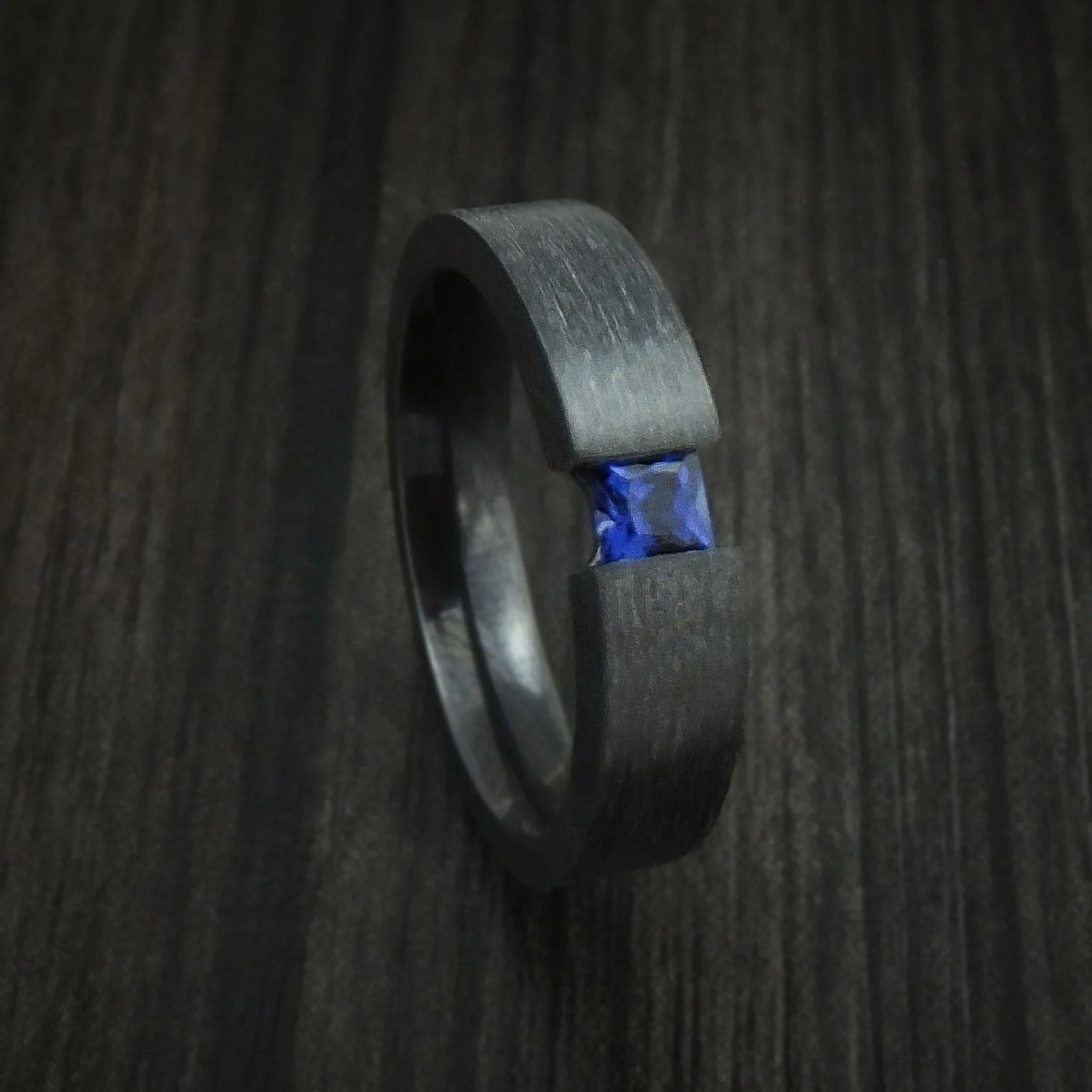 Black Titanium or Black Zirconium Custom Men's Ring with Sapphire