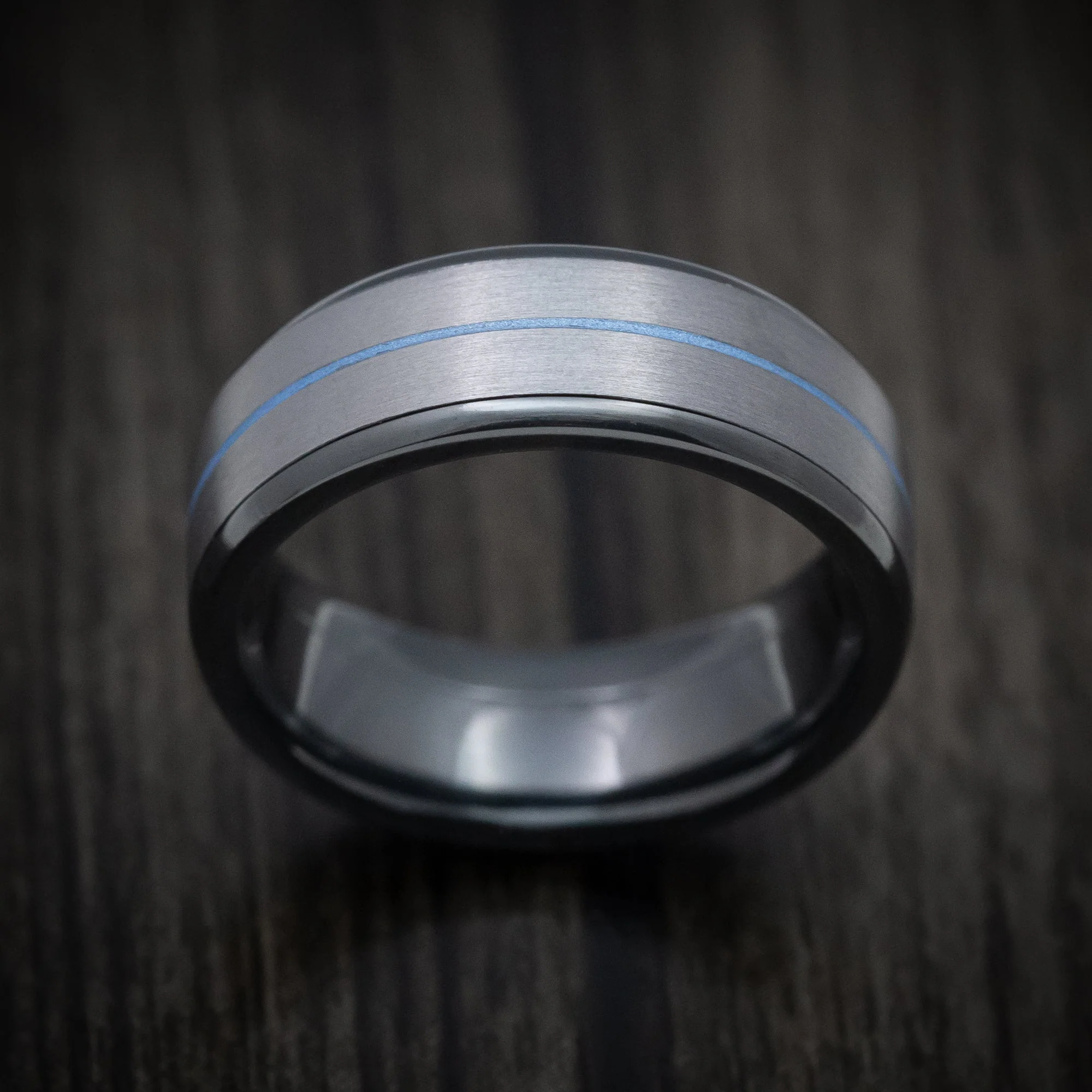 Black Titanium or Black Zirconium Custom Men's Ring with Tantalum and Cerakote Inlays - Image 2