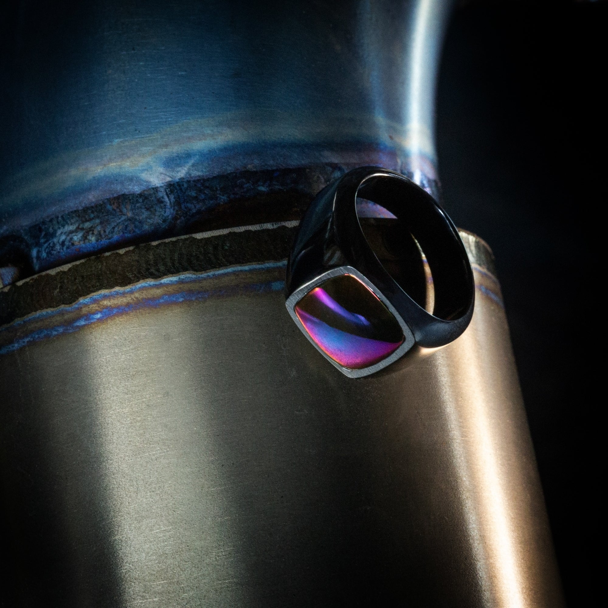 Black Titanium Signet Ring with Supercar Ron Authentic Hypercar Exhaust Inlay - Image 8