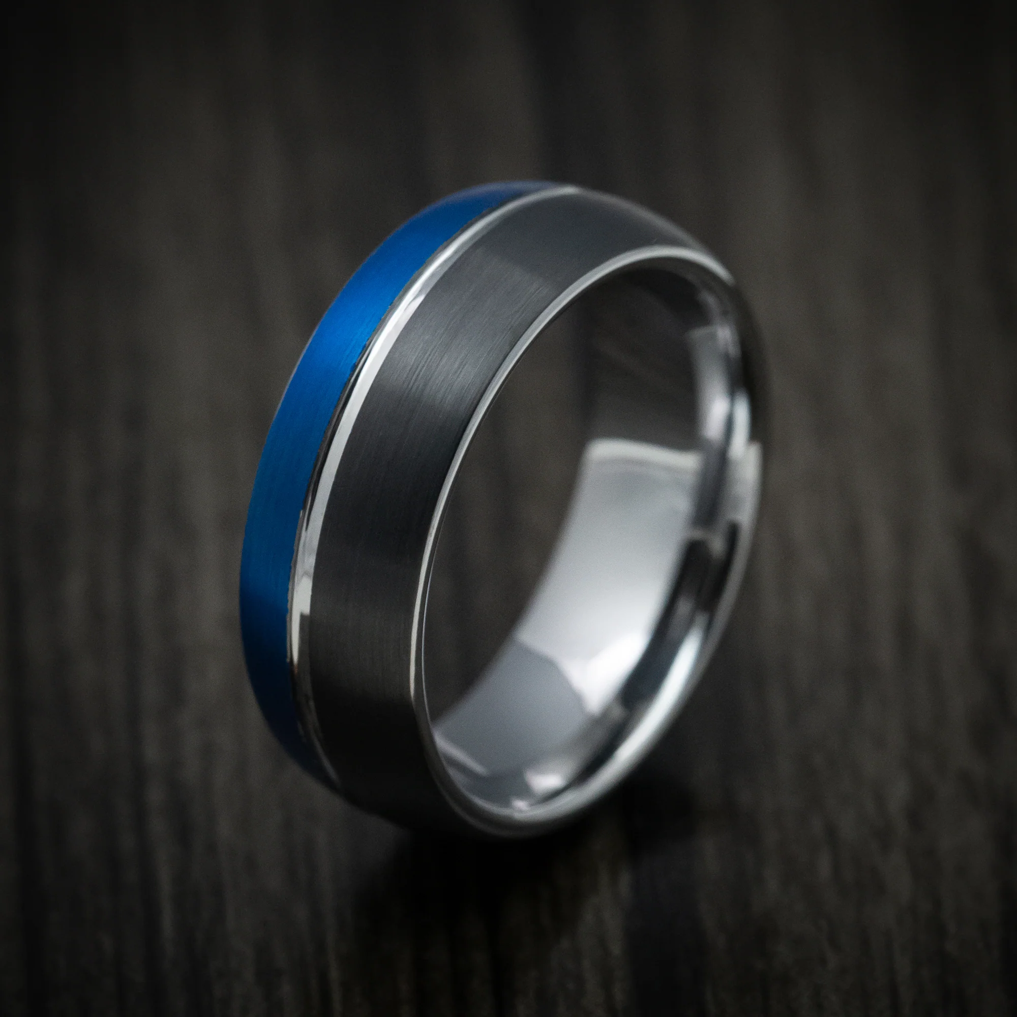 Black Tungsten Men's Ring with Anodized Blue Accent - Image 3