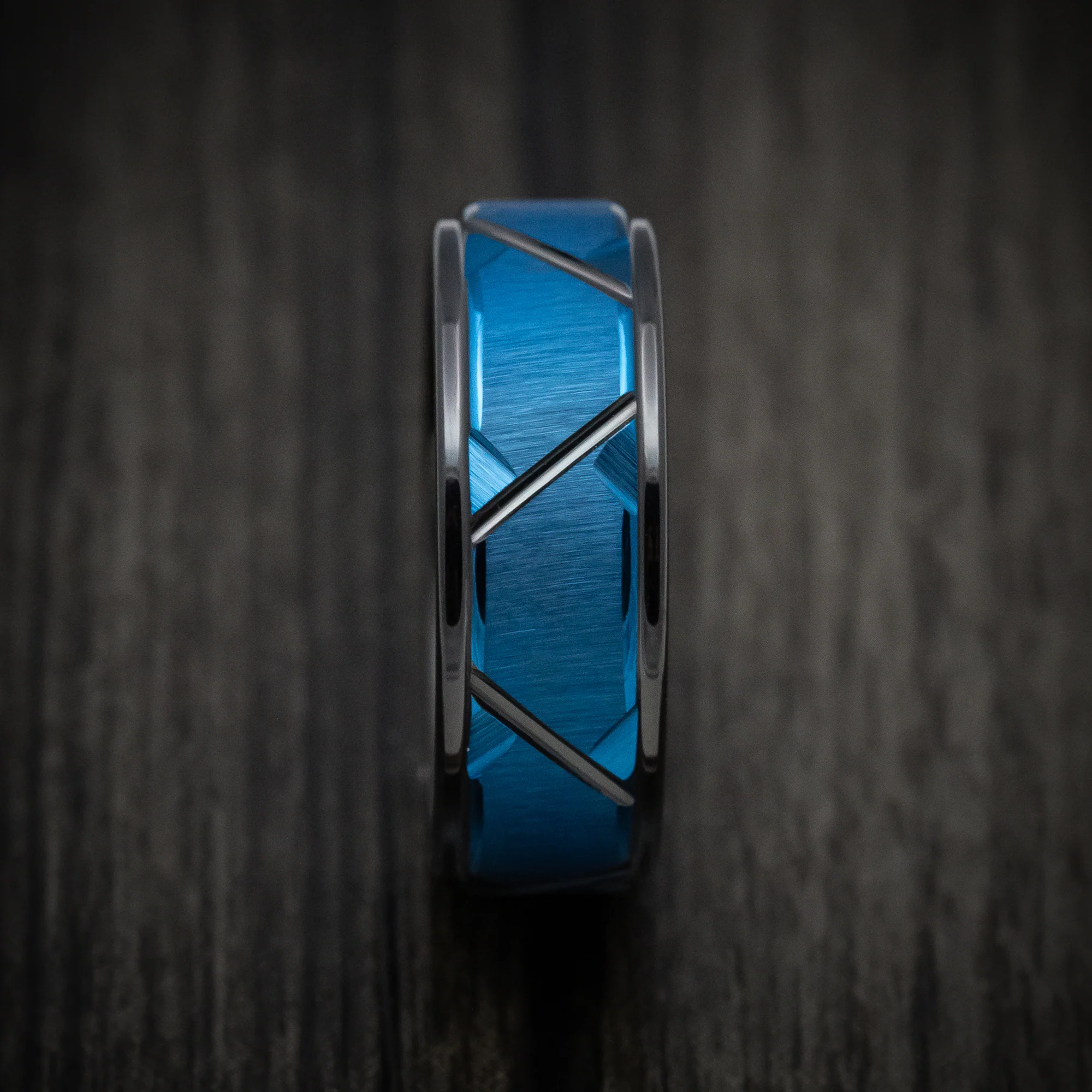Black Tungsten Men's Ring with Anodized Blue Accents Band - Image 3