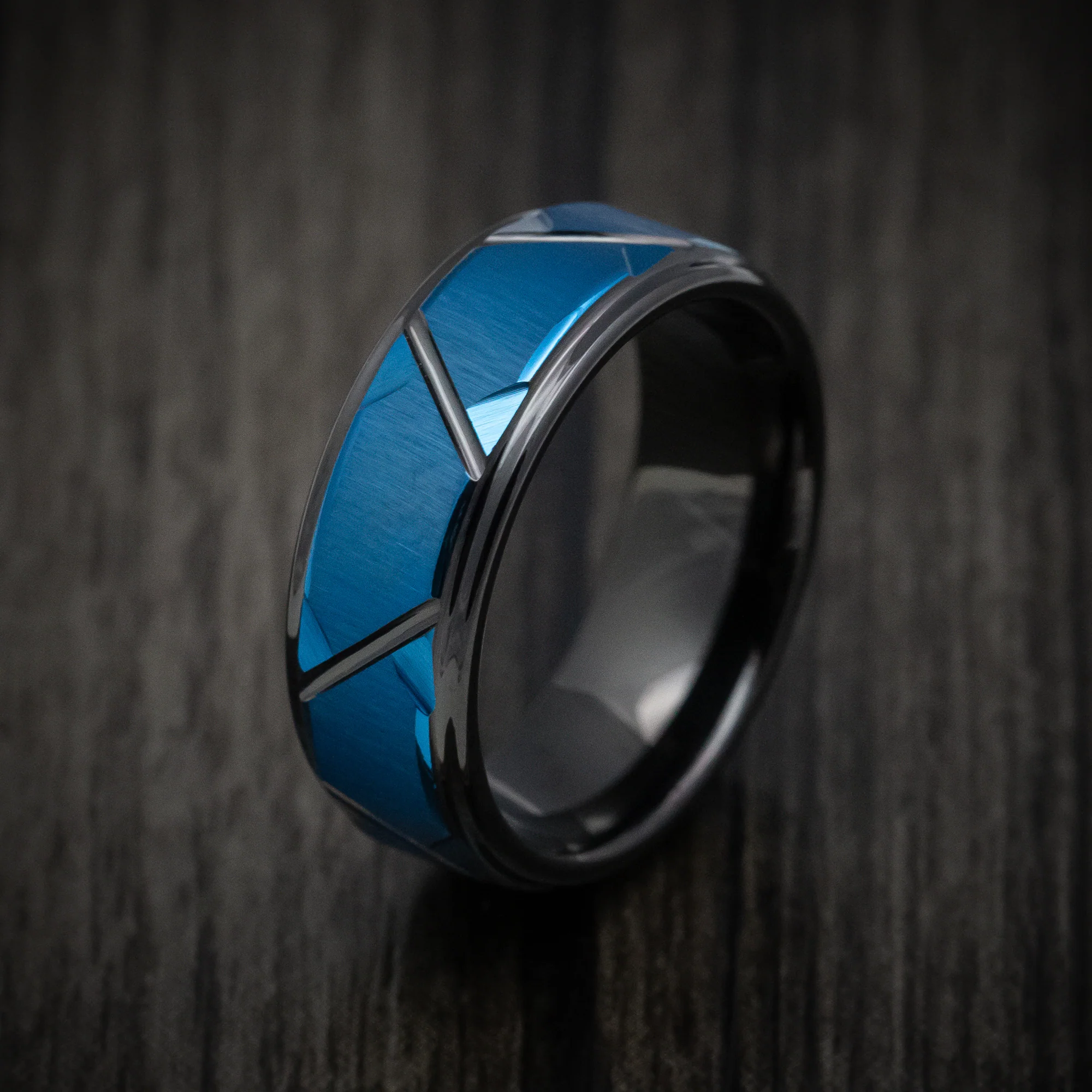 Black Tungsten Men's Ring with Anodized Blue Accents Band - Image 4