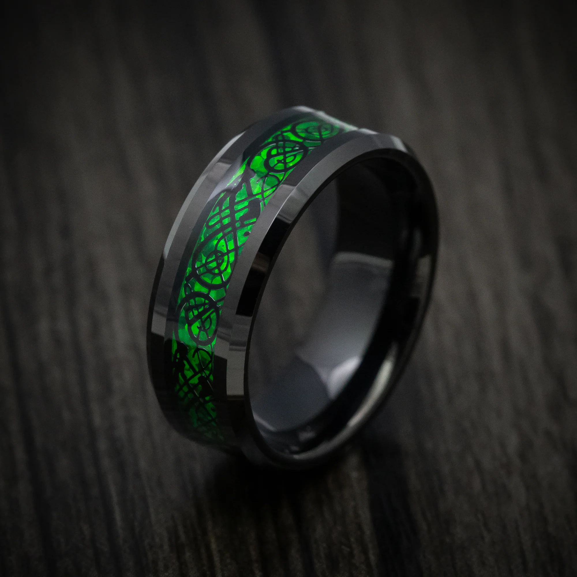 Black Tungsten Men's Ring with Celtic Green Dragon Inlay - Image 3