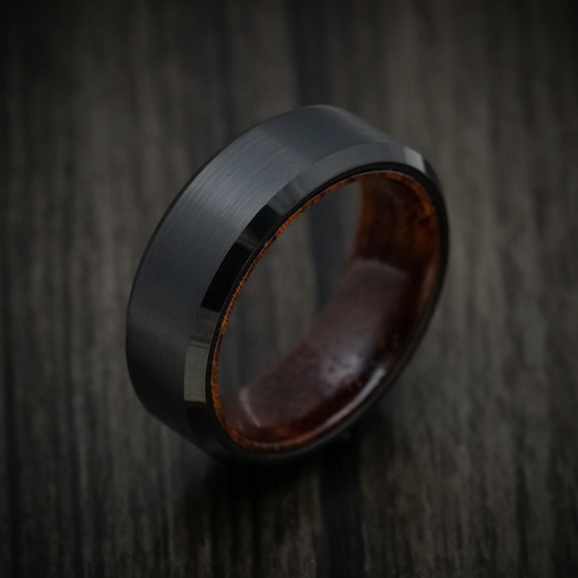 Black Tungsten Men's Ring with Sapele Wood Sleeve - Image 3