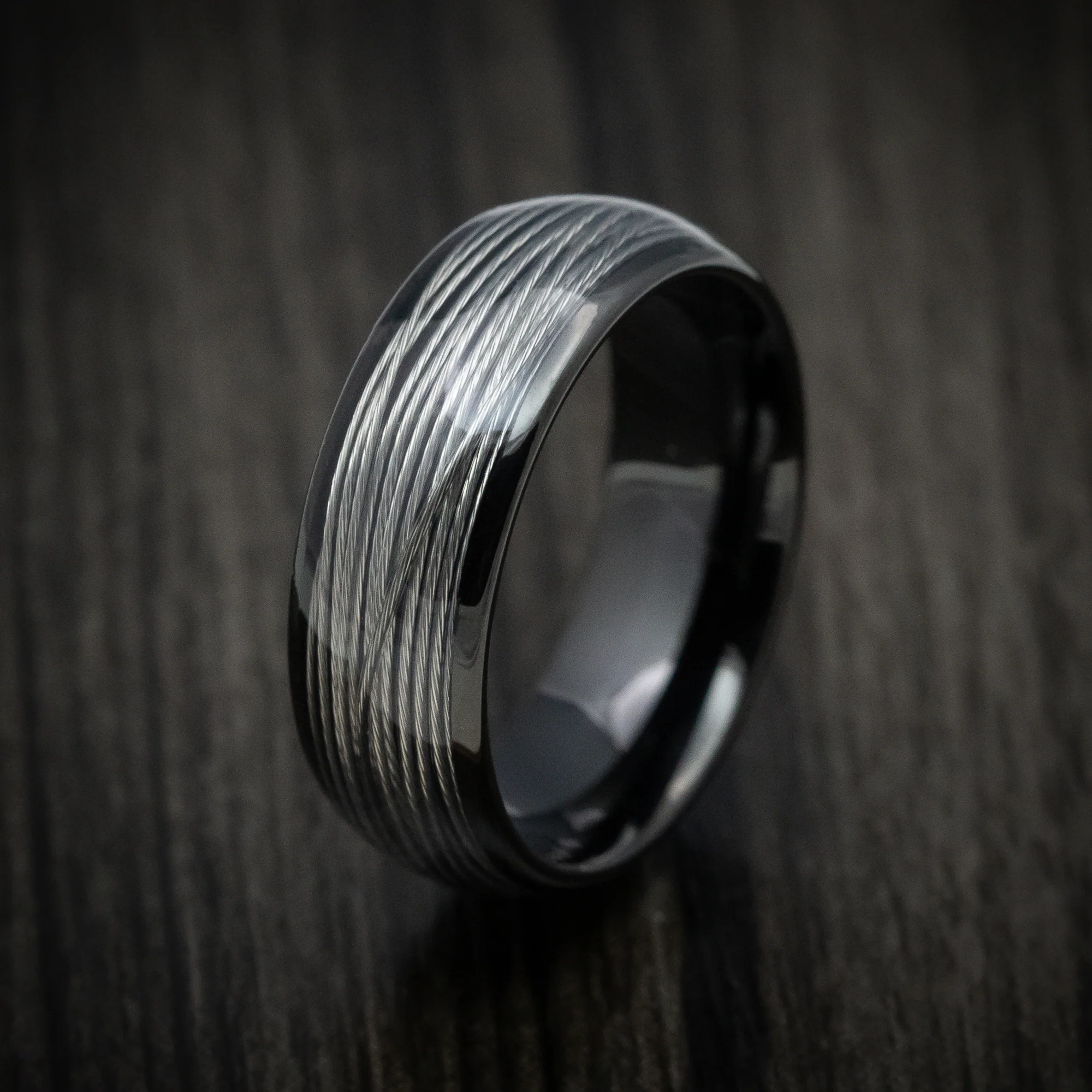 Black Tungsten Men's Ring with Silver Wire Inlay - Image 3
