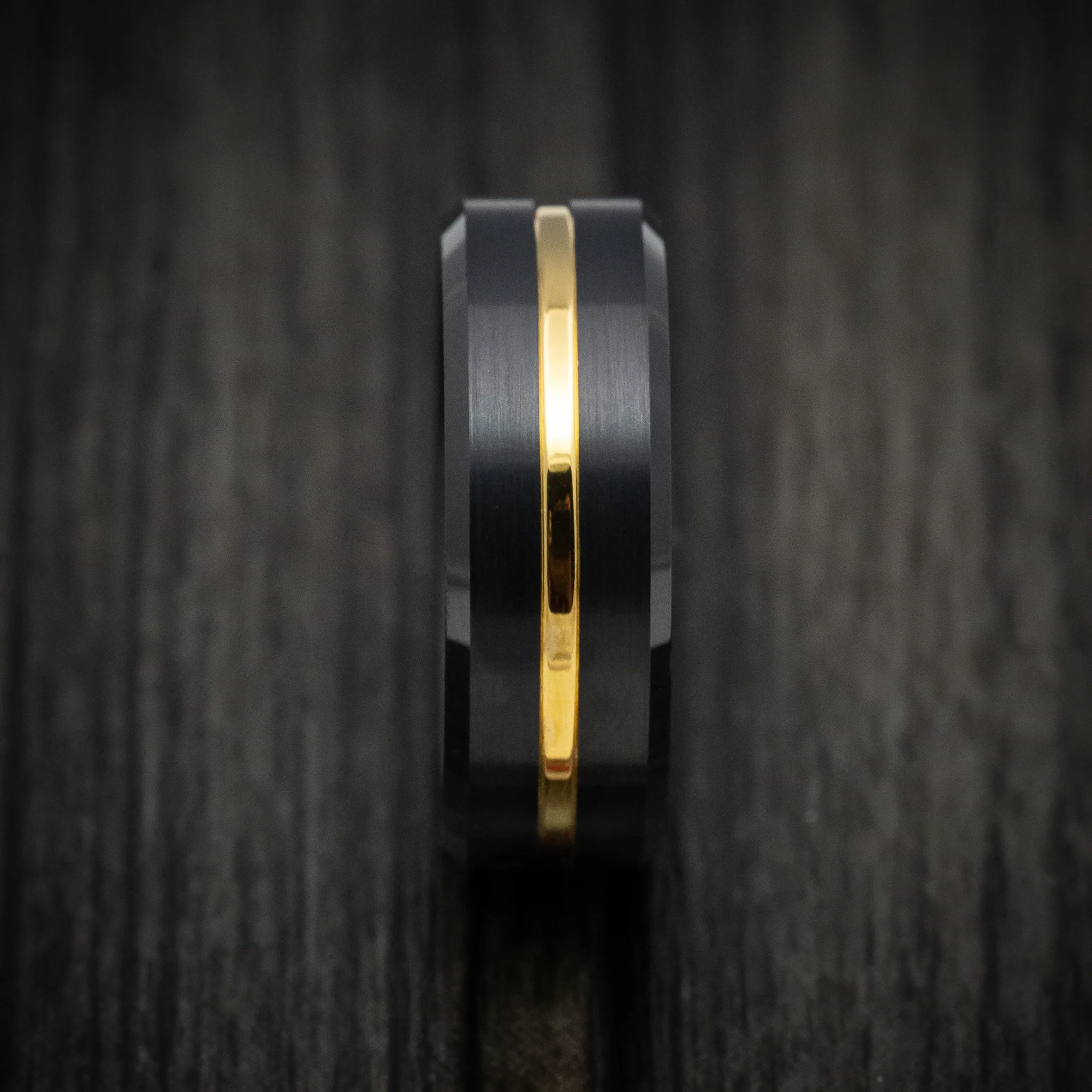 Black Tungsten Men's Ring with Golden Inlay Band - Image 3