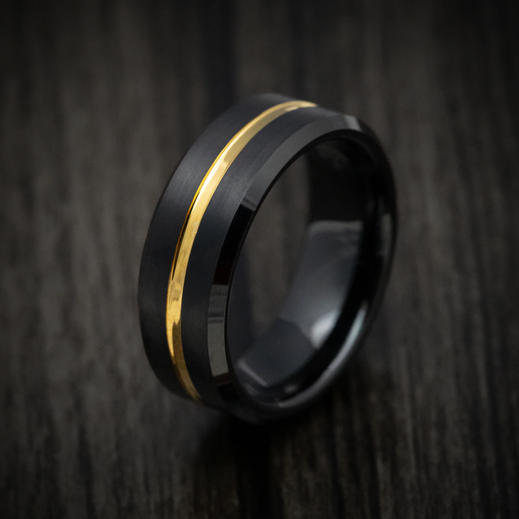 Black Tungsten Men's Ring with Golden Inlay Band - Image 4
