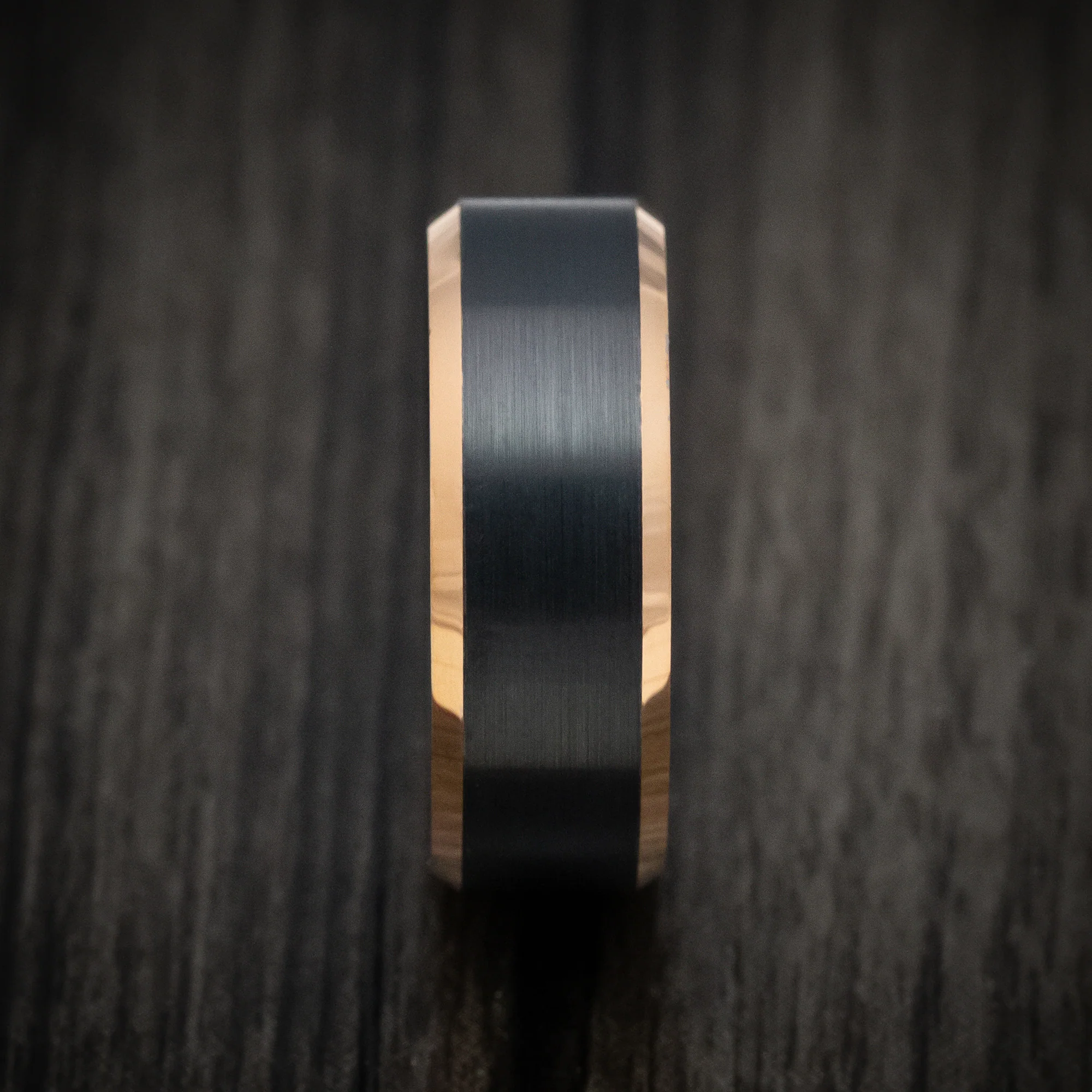 Black Tungsten Men's Ring with Golden Tungsten Edges Band - Image 3