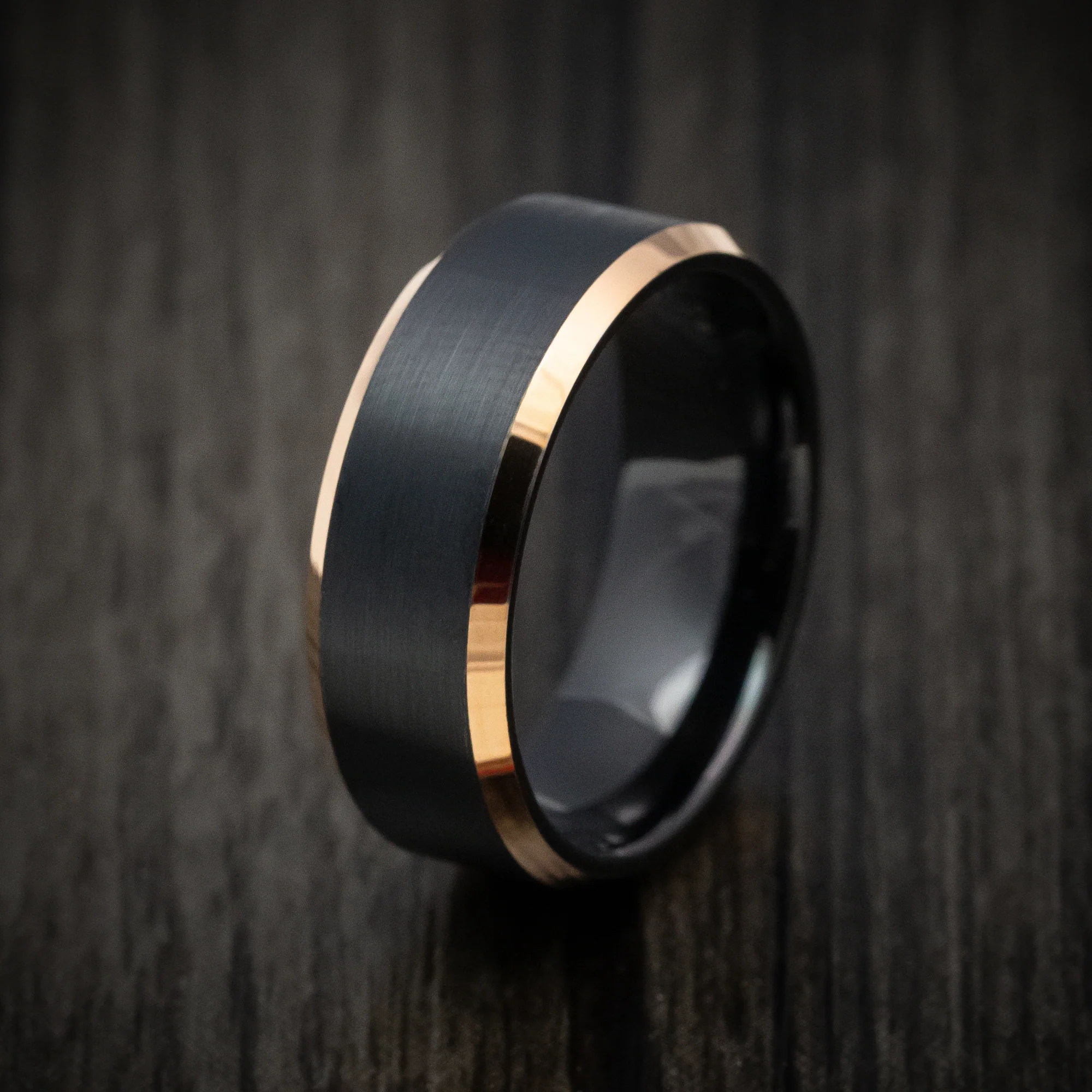 Black Tungsten Men's Ring with Golden Tungsten Edges Band - Image 4