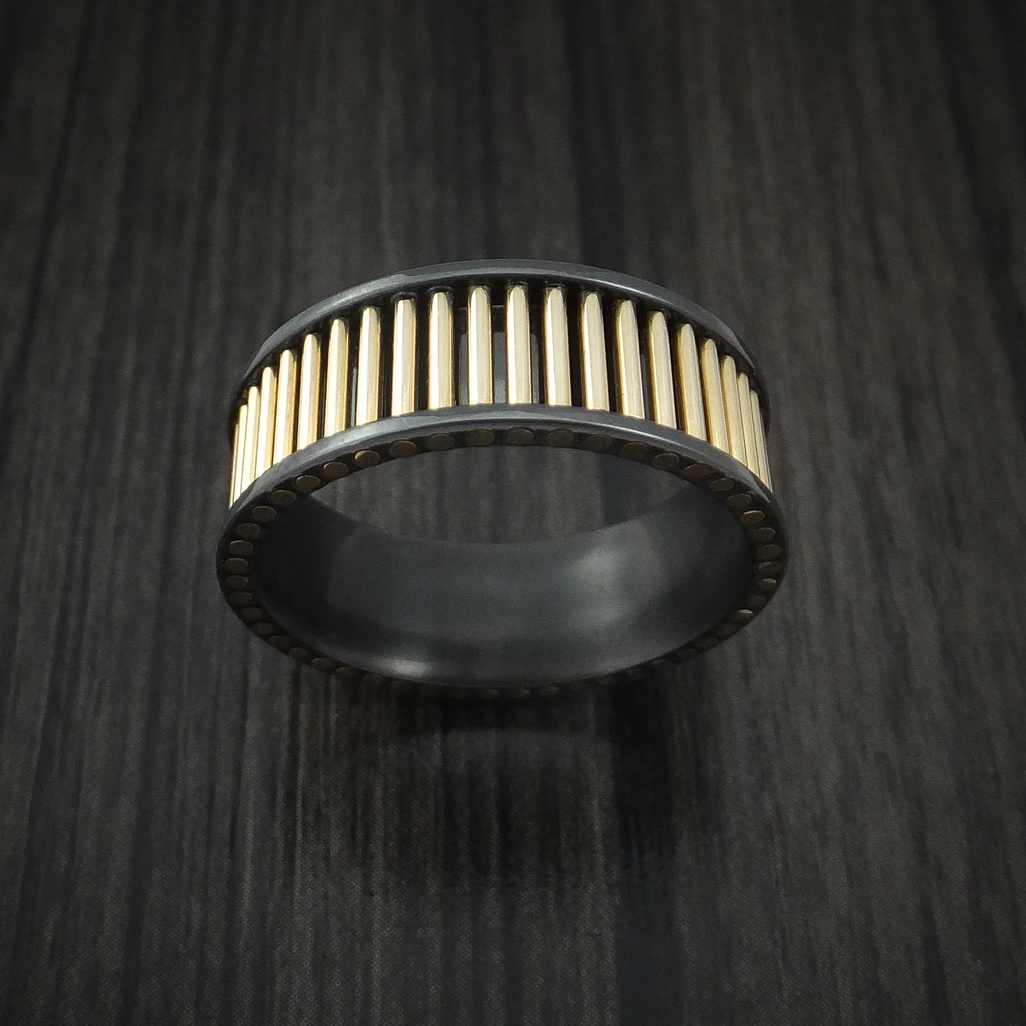 Black Zirconium and 14K Yellow Gold Rods Men's Ring Custom Made Band - Image 2