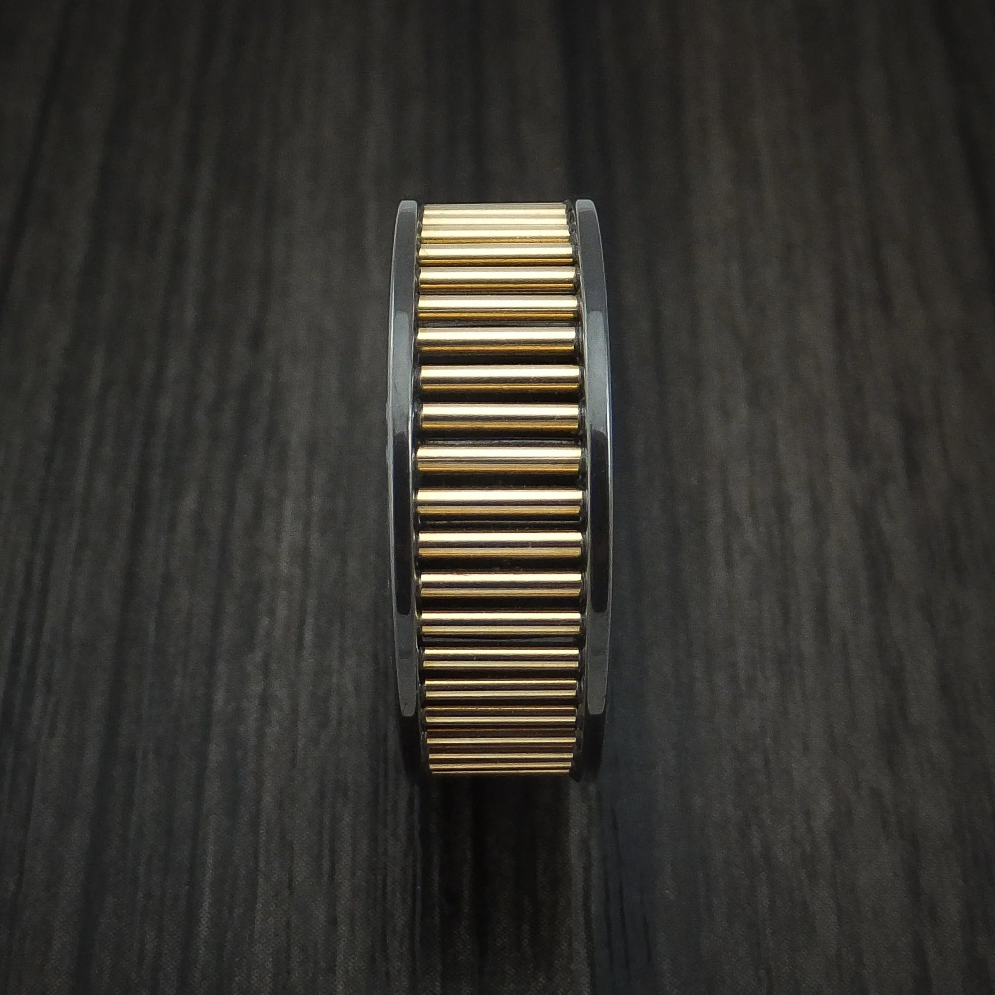 Black Zirconium and 14K Yellow Gold Rods Men's Ring Custom Made Band - Image 3