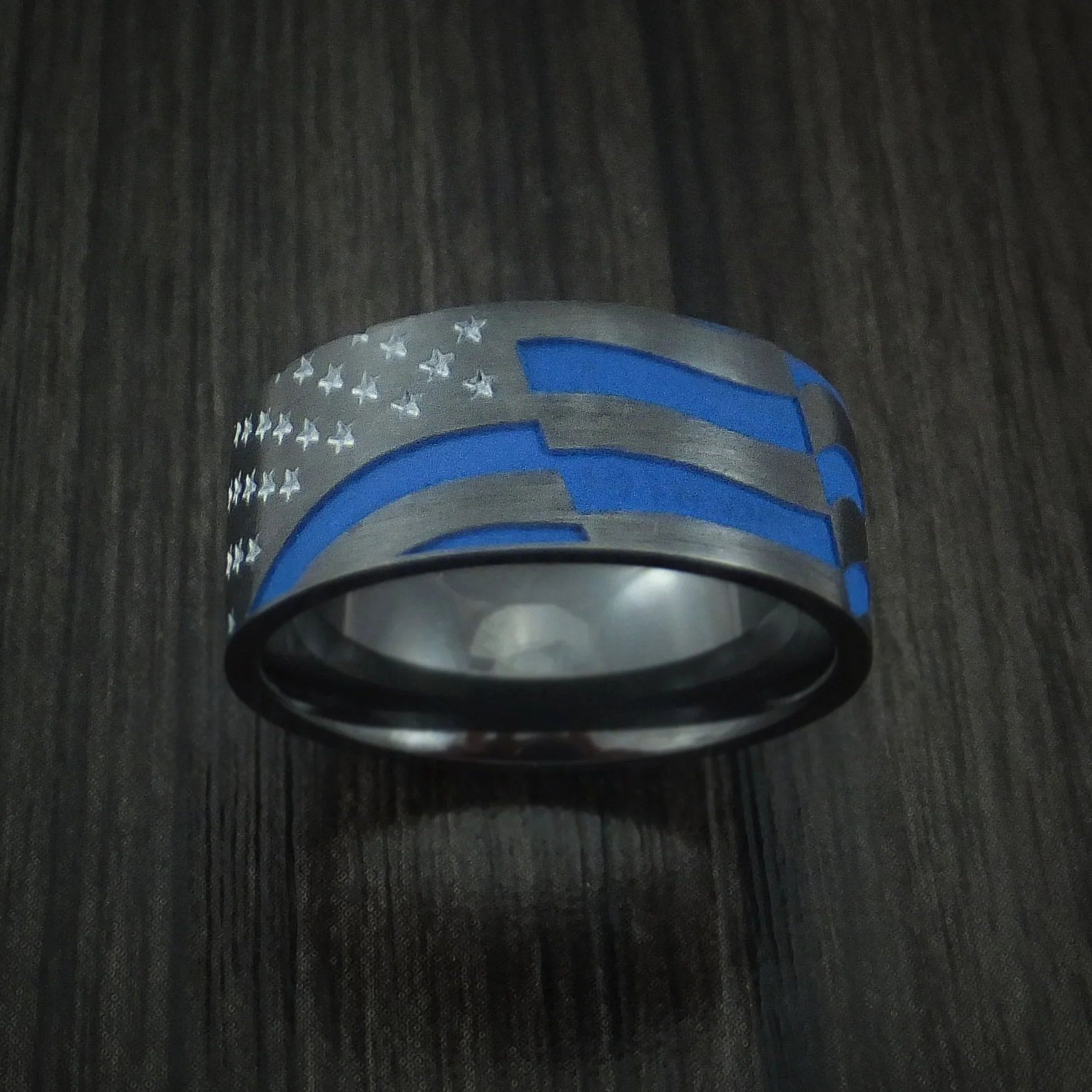 Black Zirconium and Cerakote American Custom Made United States Men's Ring - Image 2