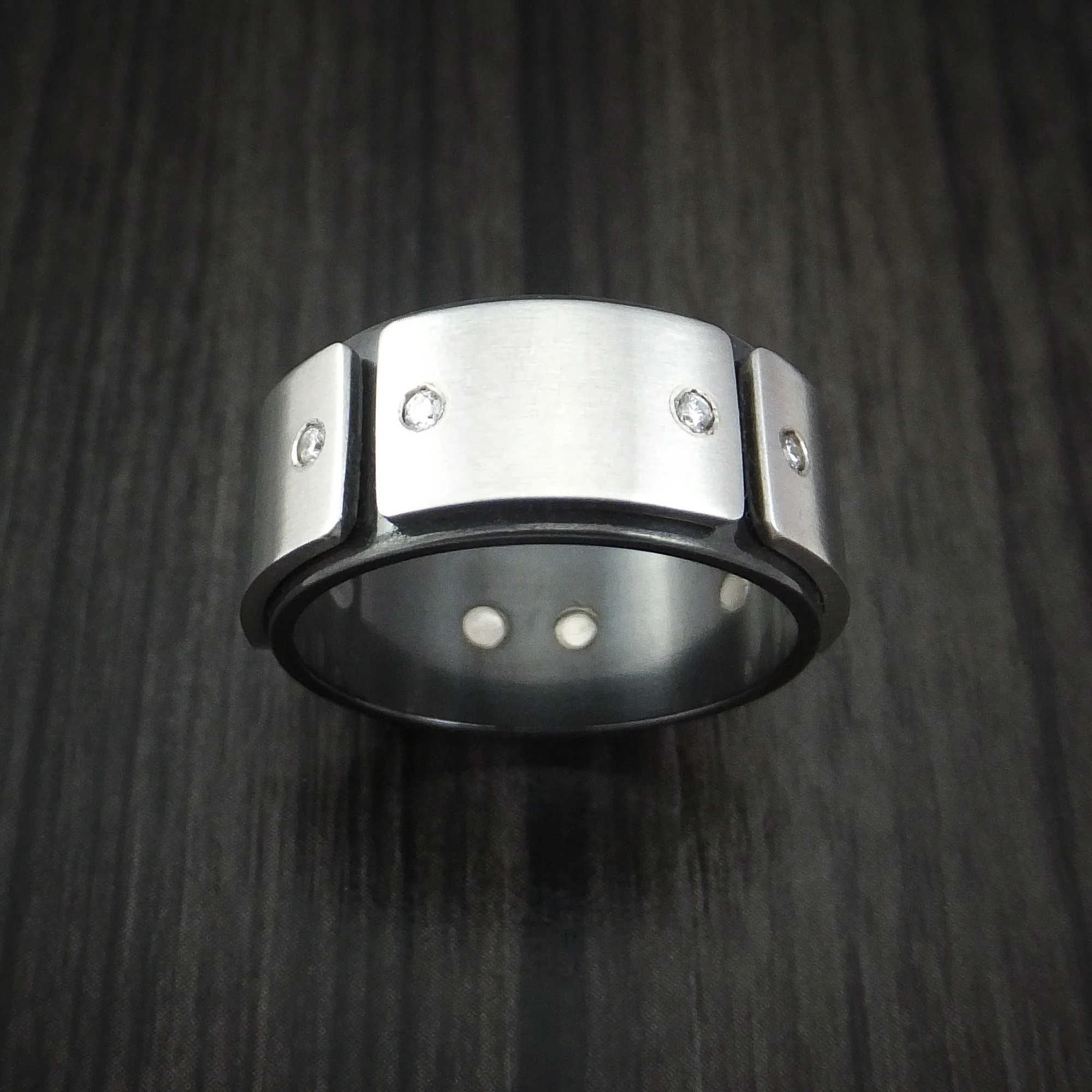 Black Zirconium and Cobalt Chrome Men's Ring with Diamonds Custom Made Band - Image 3
