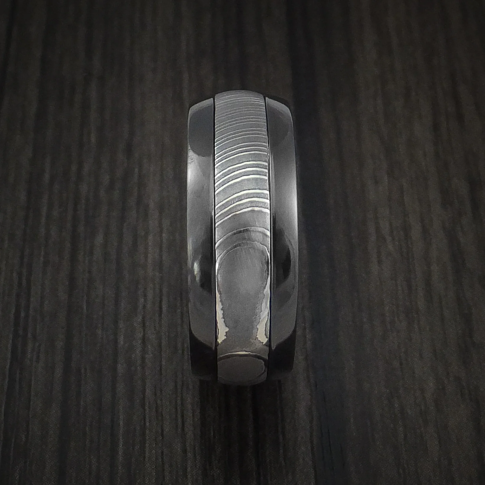 Black Zirconium and Damascus Steel Band with Anodized Interior Custom Made Men's Ring - Image 3